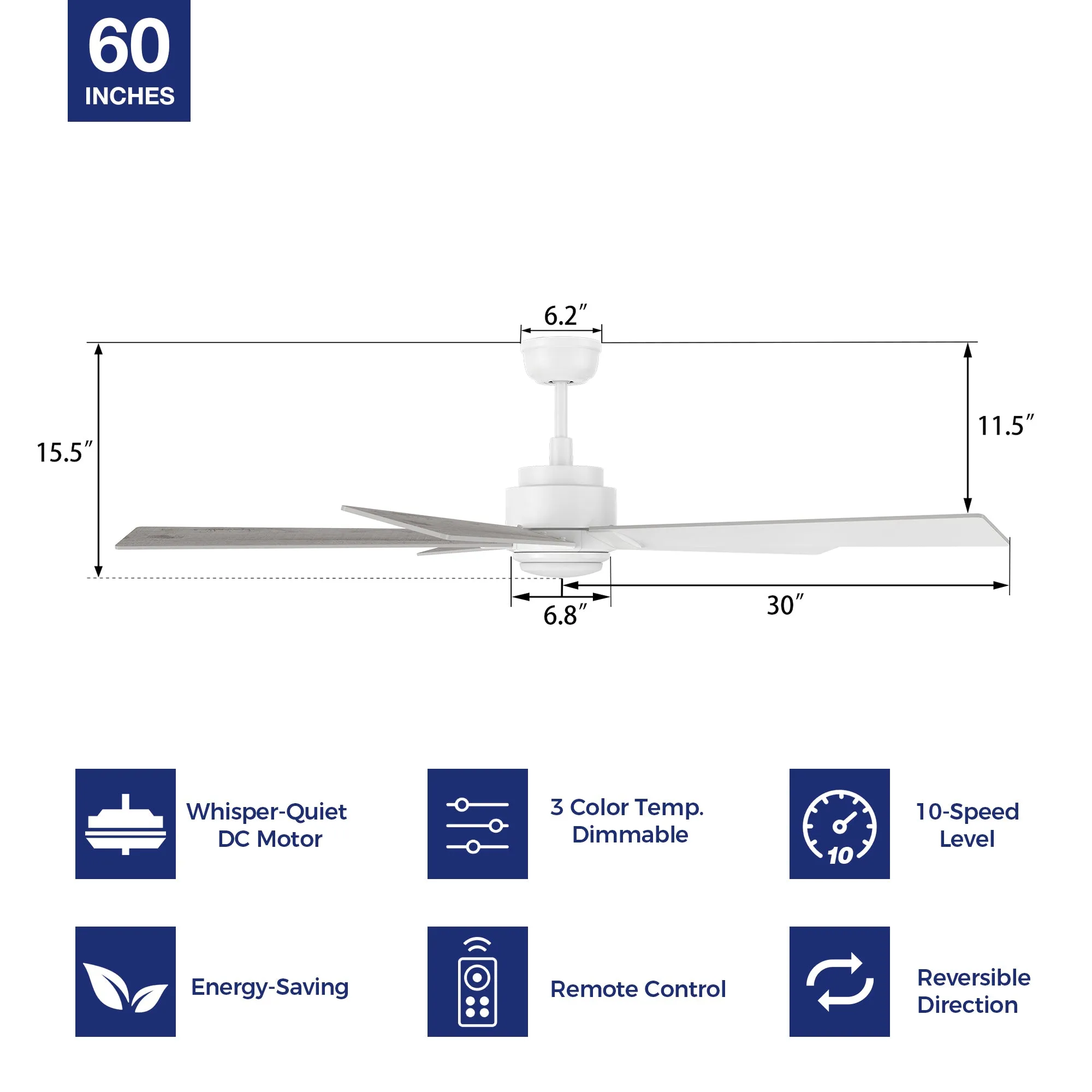 Kalmar 60 inch Remote Ceiling Fan with Light Kit