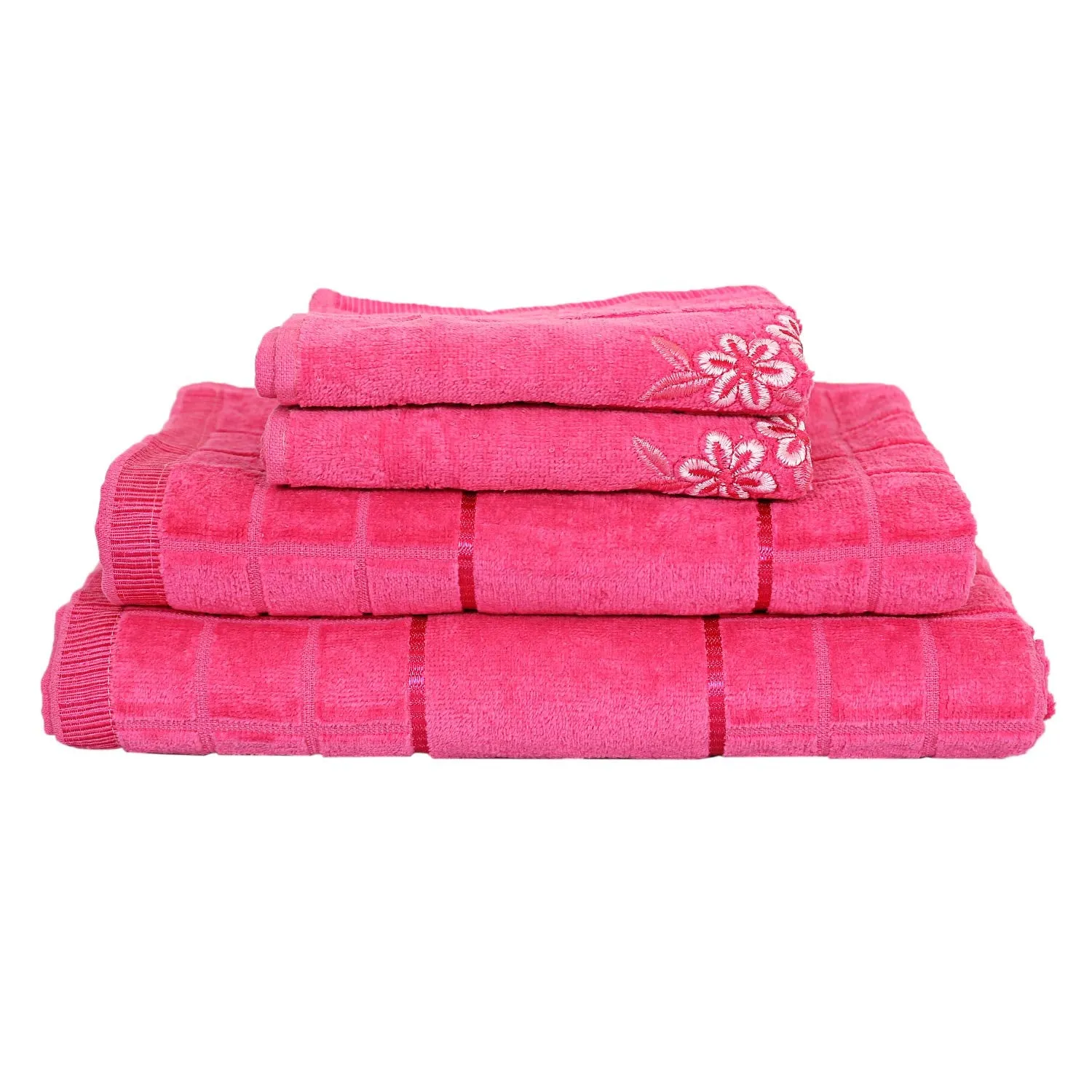 Kuber Industries 4 Piece 400 GSM Cotton Towel Set with Basket - Magenta