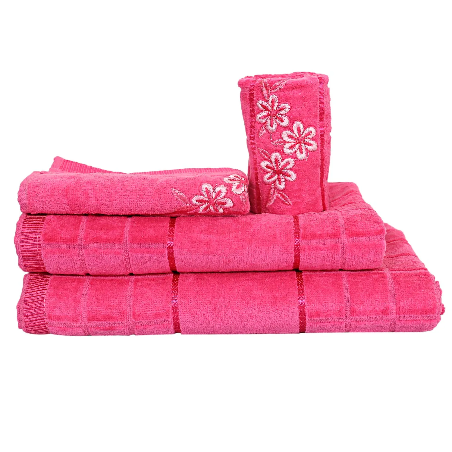 Kuber Industries 4 Piece 400 GSM Cotton Towel Set with Basket - Magenta