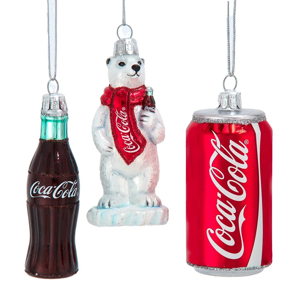 Kurt Adler 3.5-Inch Glass Coke Mini Ornament, 3-Piece Set