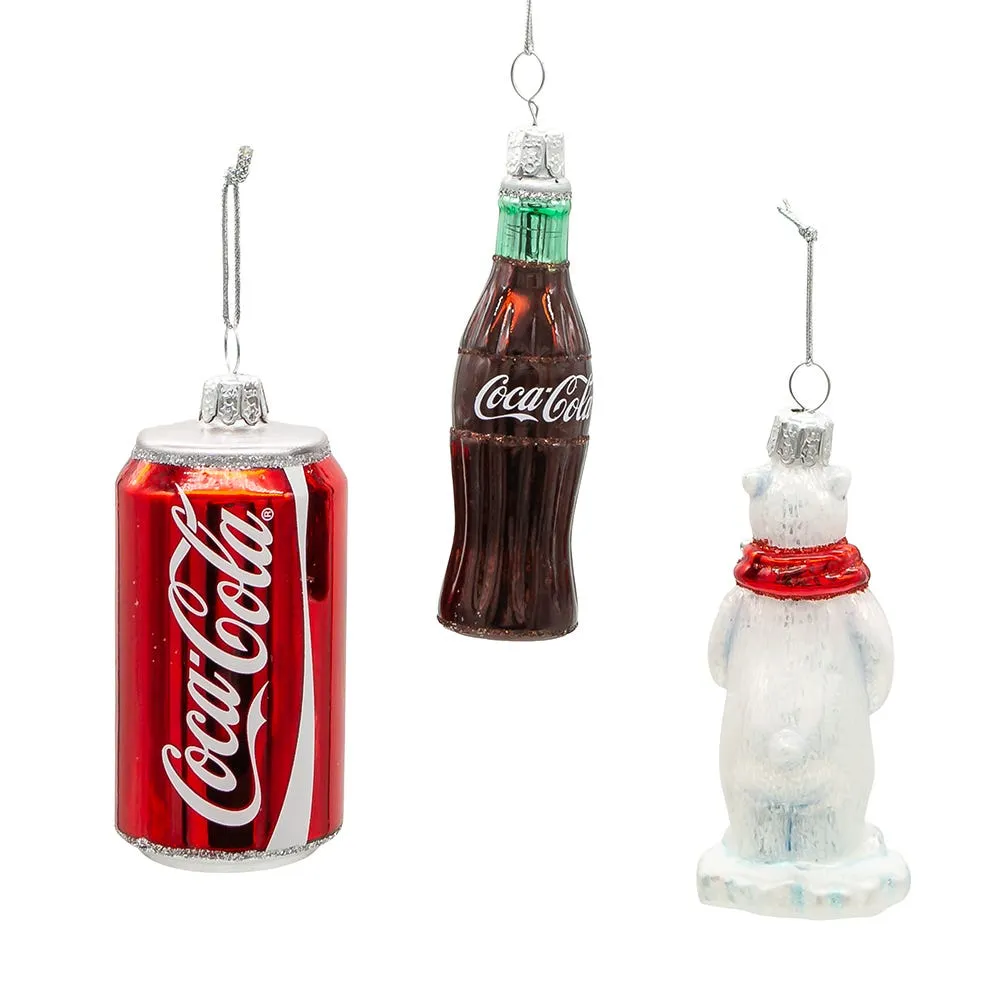 Kurt Adler 3.5-Inch Glass Coke Mini Ornament, 3-Piece Set