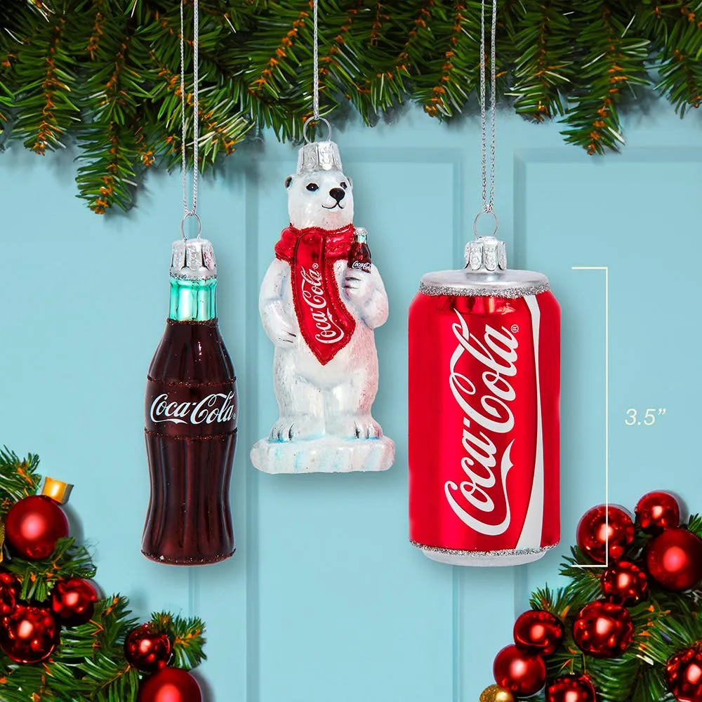 Kurt Adler 3.5-Inch Glass Coke Mini Ornament, 3-Piece Set