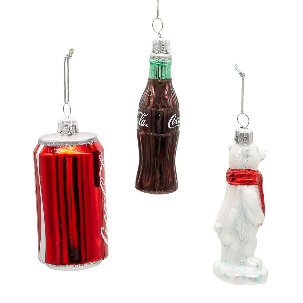 Kurt Adler 3.5-Inch Glass Coke Mini Ornament, 3-Piece Set