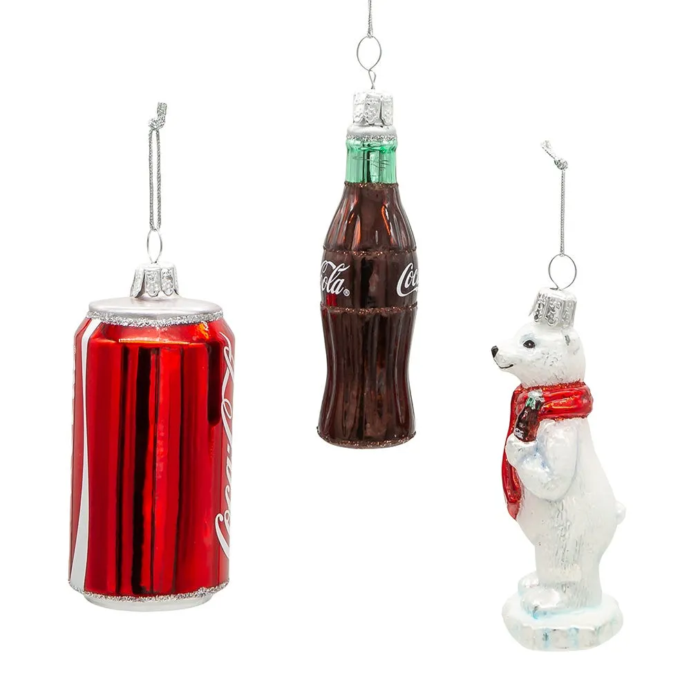 Kurt Adler 3.5-Inch Glass Coke Mini Ornament, 3-Piece Set