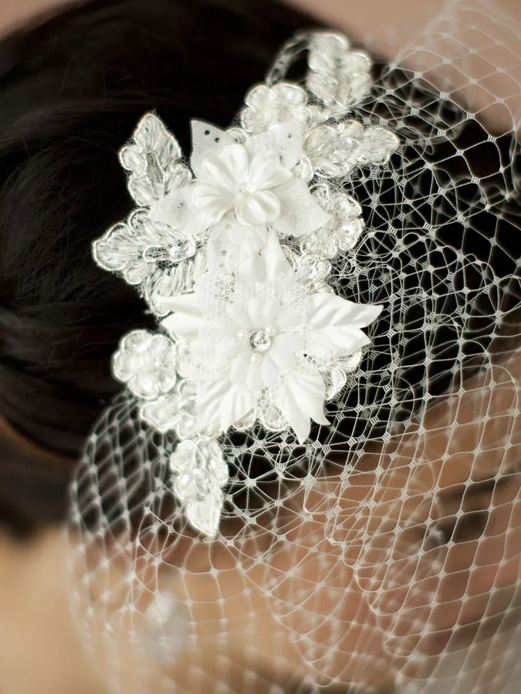 Lace Applique on French Net Birdcage Blusher Veil