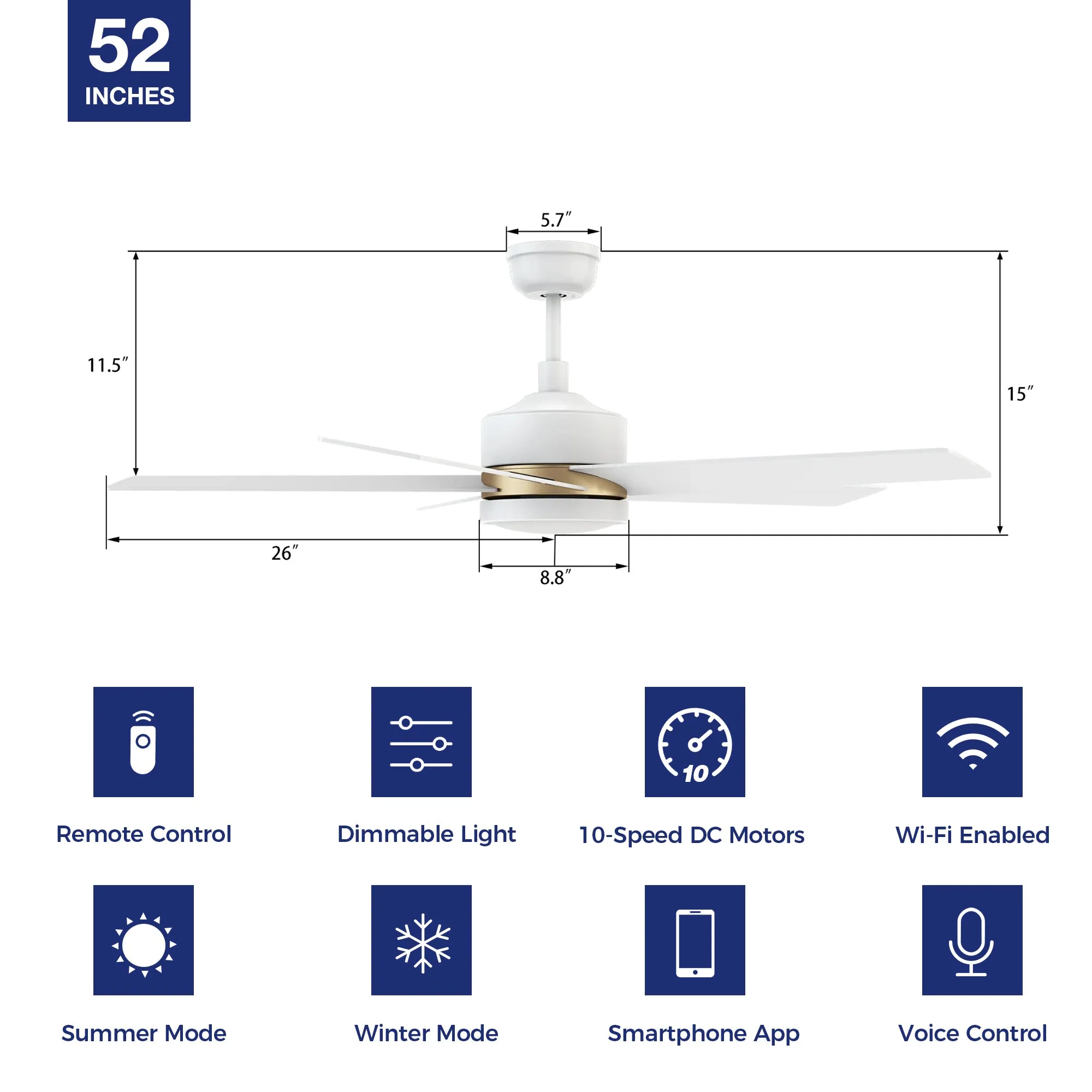 Lakeland Outdoor/Indoor Smart Ceiling Fan with LED Light Remote 52”