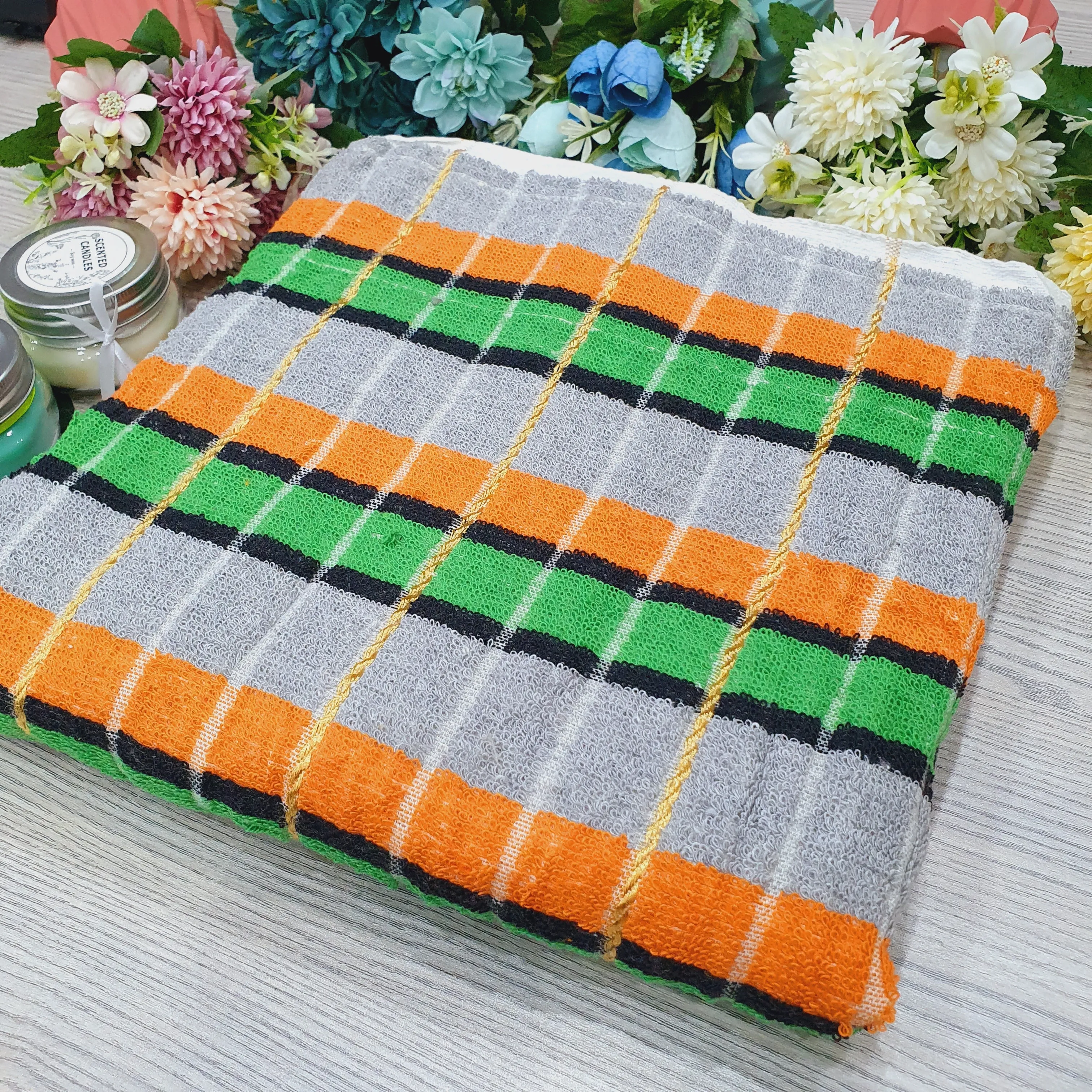 Large Multicolor Striped Bath Towel - One Piece