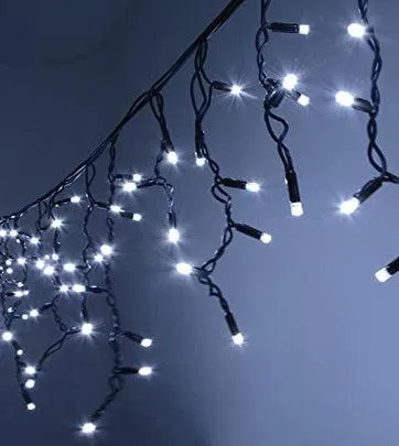 LED Snowing Icicle Indoor & Outdoor Christmas Fairy Lights with White Cable (960) - White