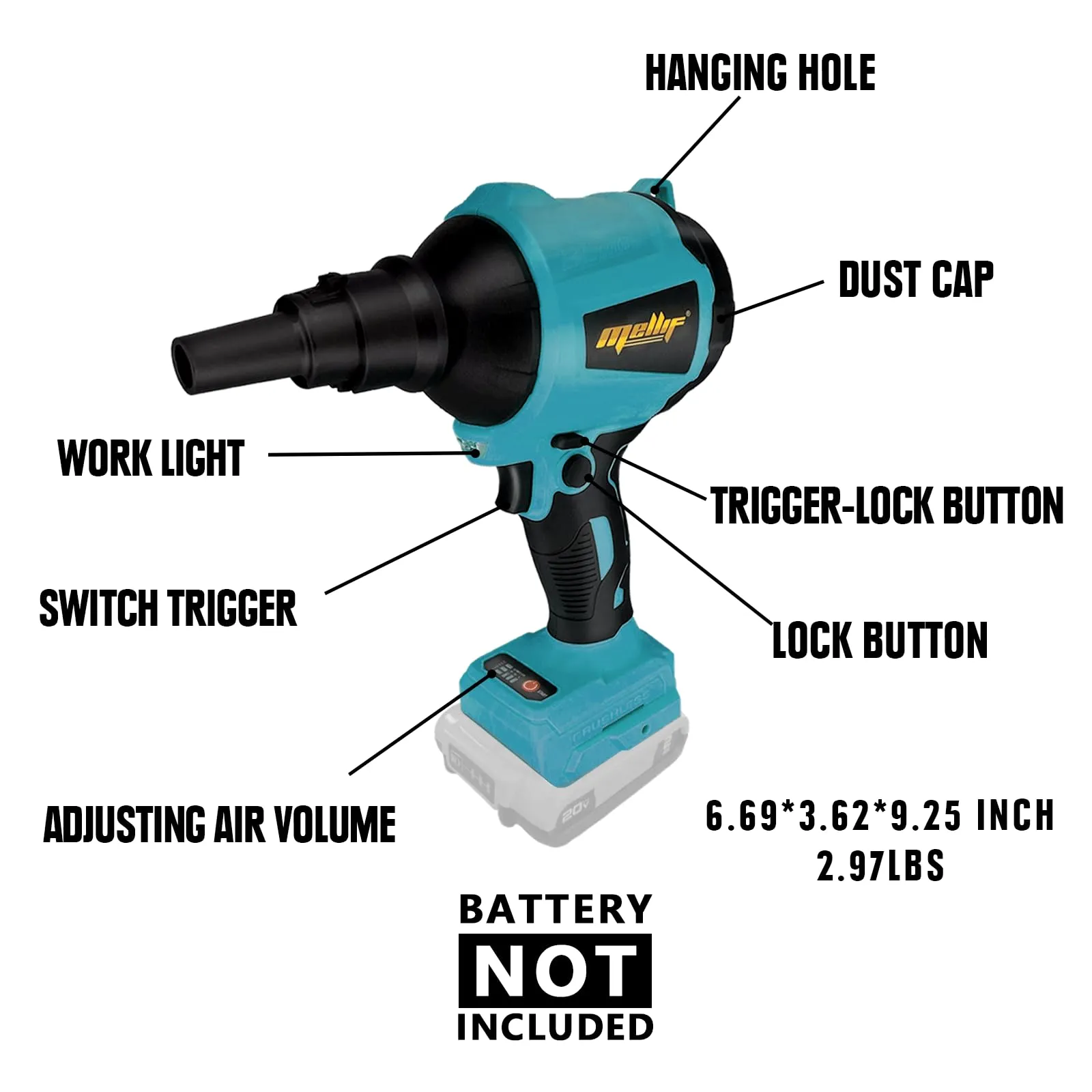 Mellif Dust Blower Compatible with Makita 18V Battery