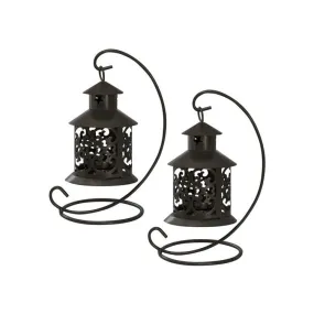 Metal Tabletop Lanterns with Hanging Hooks Set of 2 - Black