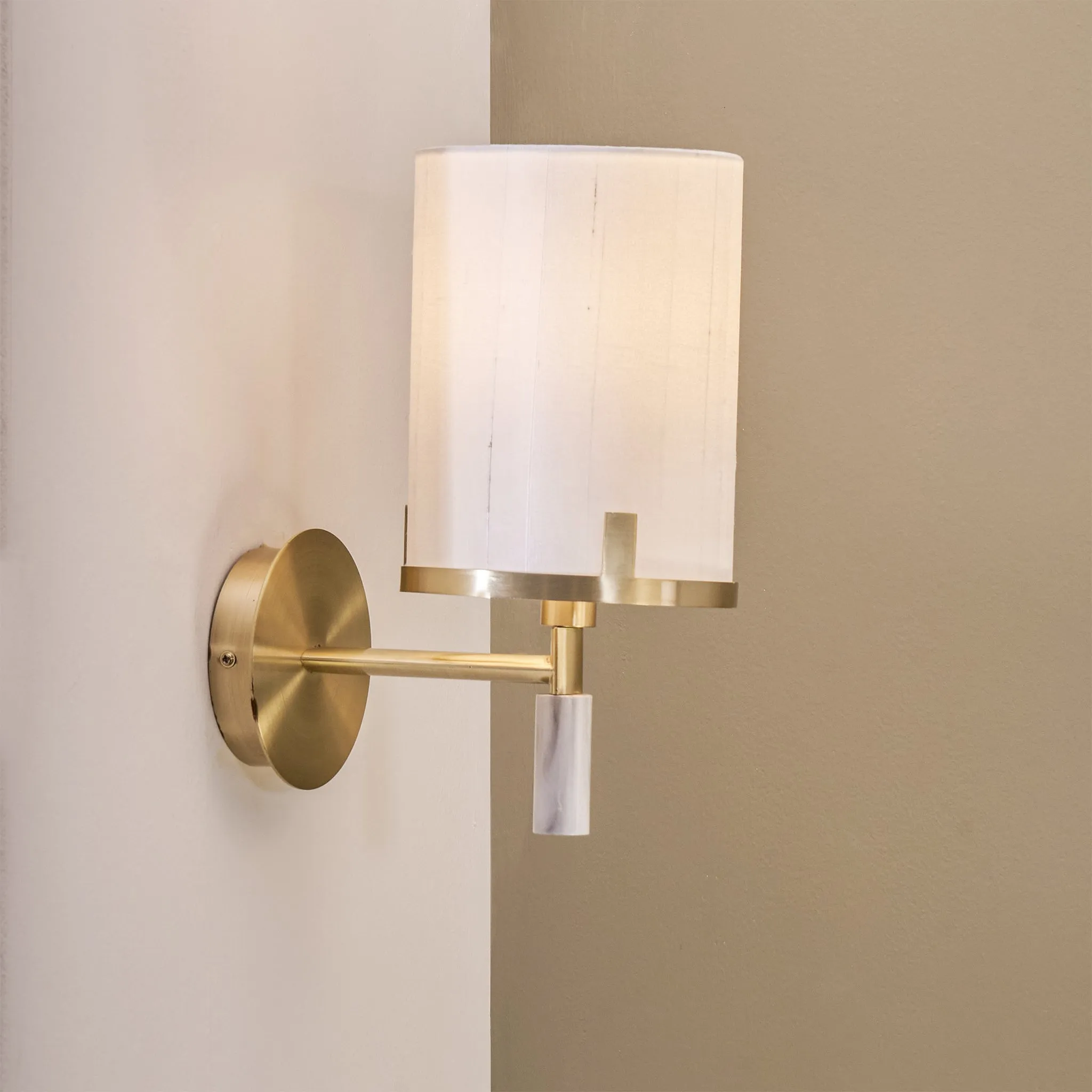 Midland Champagne Gold Metal and Marble Effect Wall Light