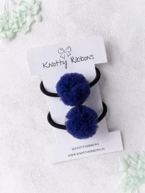 Mini Pom Pom Hair-Tie Set - Dark Blue