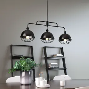 Modern 3-Light Black Iron Dome Shade Linear Pendant Chandelier for Kitchen & Dining