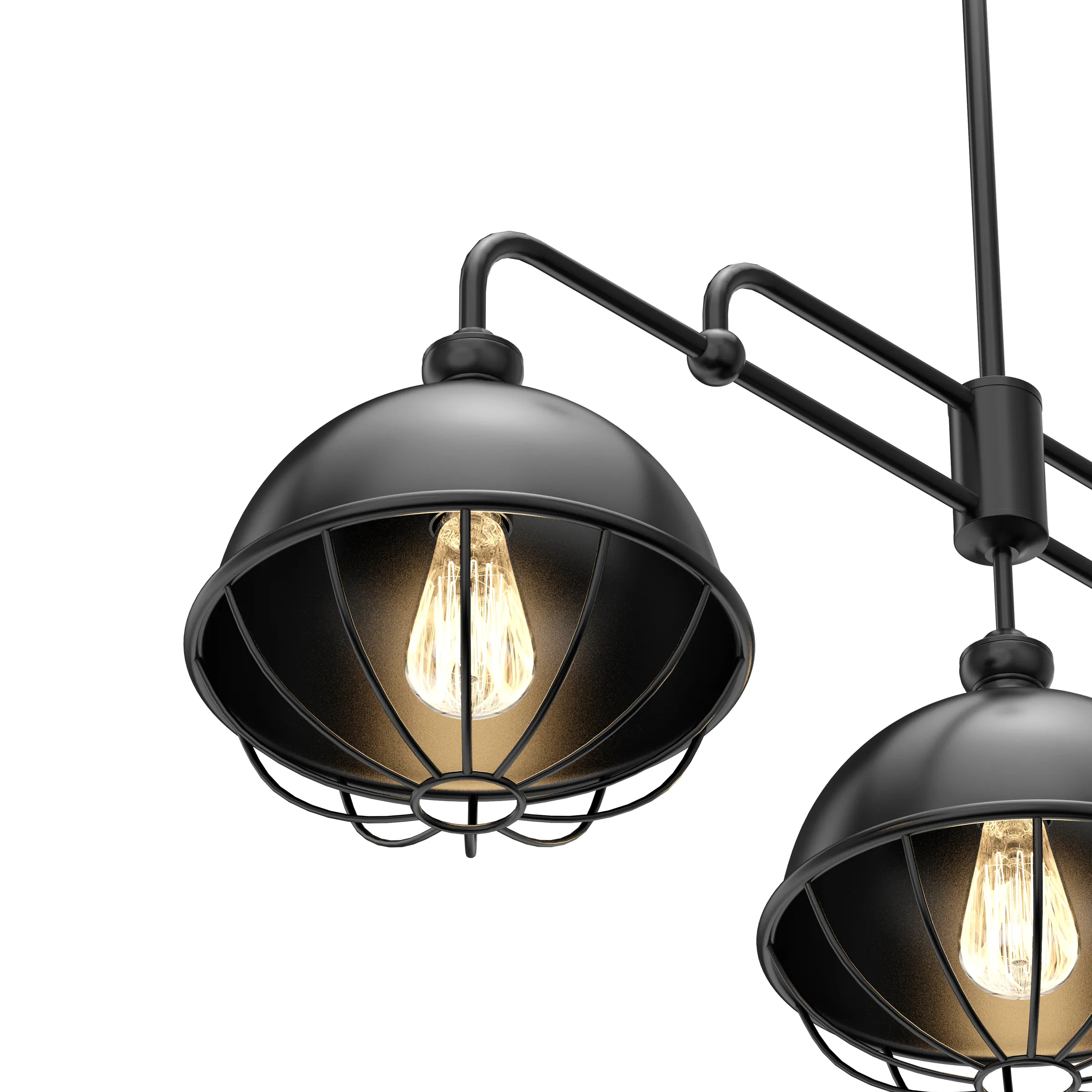 Modern 3-Light Black Iron Dome Shade Linear Pendant Chandelier for Kitchen & Dining