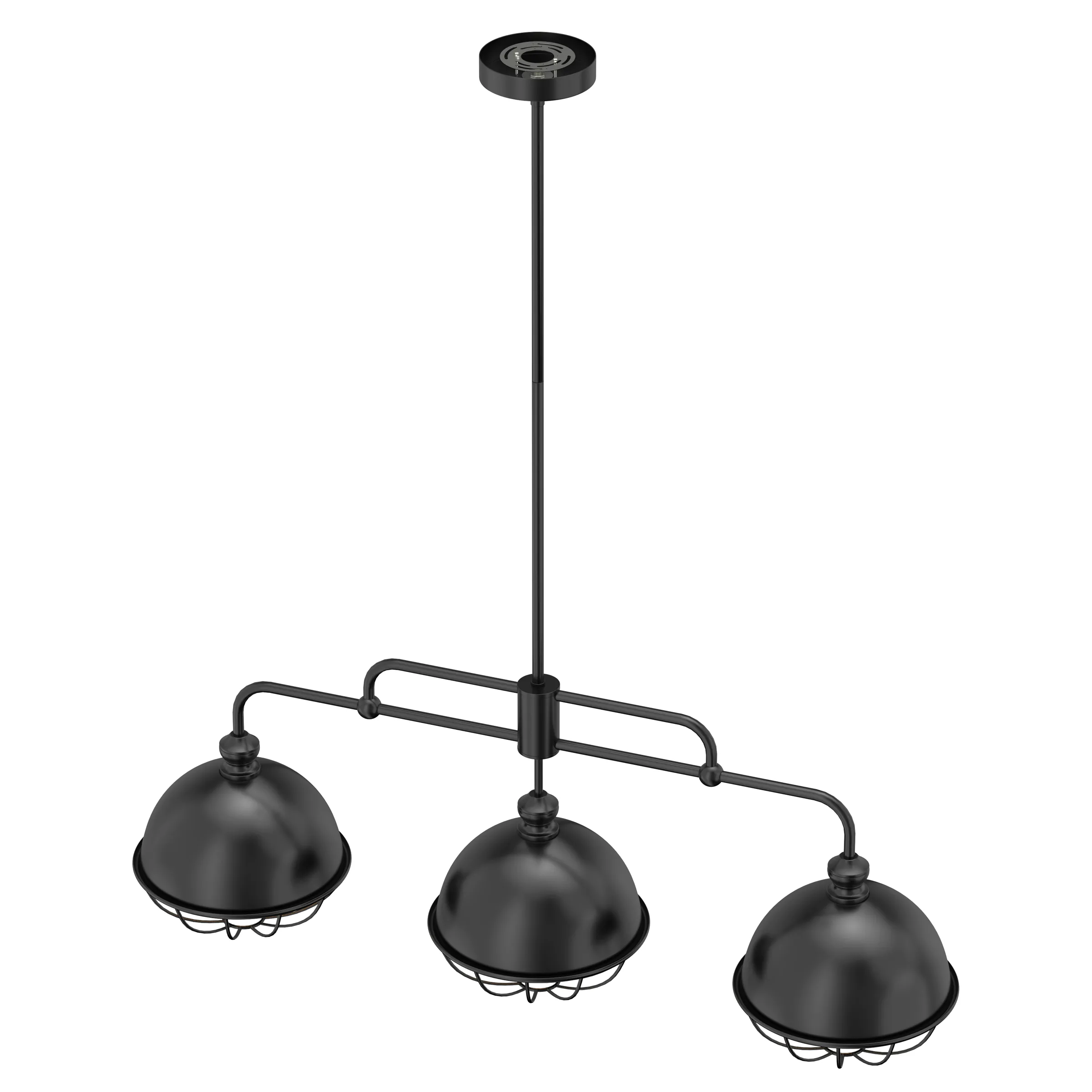 Modern 3-Light Black Iron Dome Shade Linear Pendant Chandelier for Kitchen & Dining