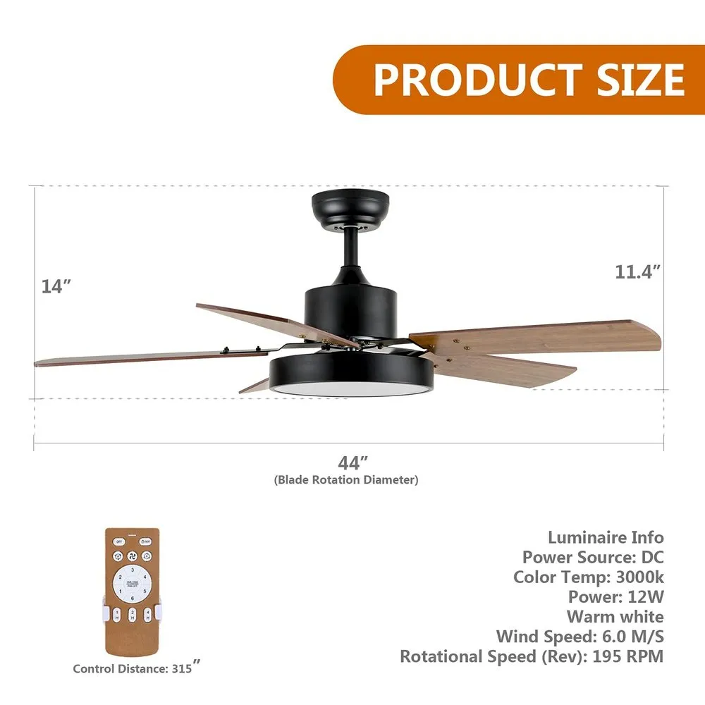 Modern LED Light Ceiling Fan Bronze  44-inch