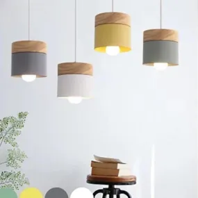 Modern Pendant Metal & Wood Nordic Hanging Colorful Lamp With Bulb