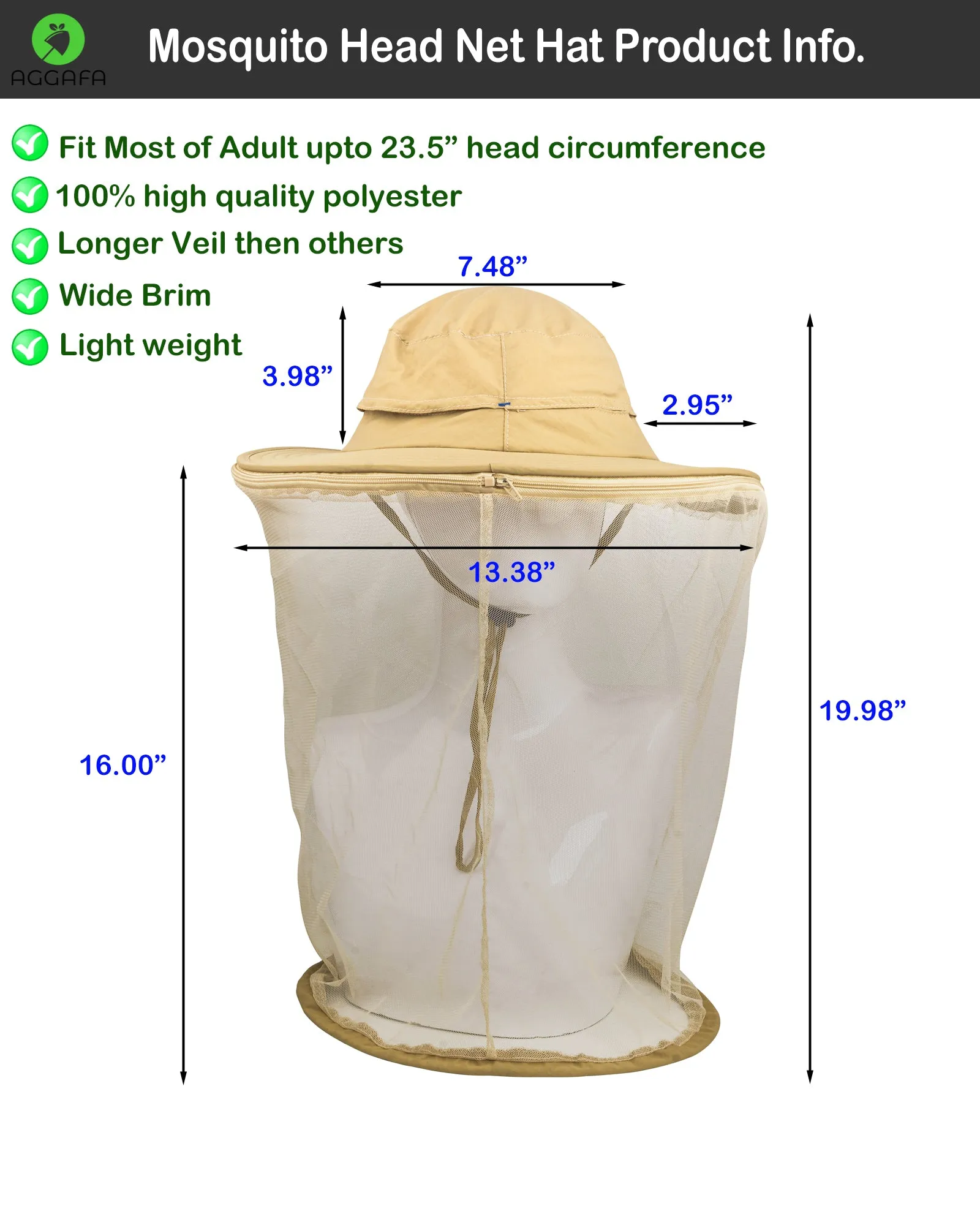 Mosquito head net hat [Beige color]