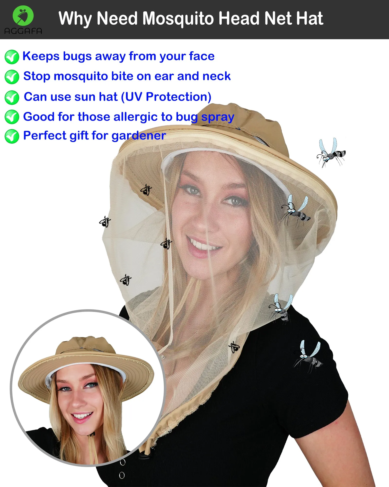 Mosquito head net hat [Beige color]