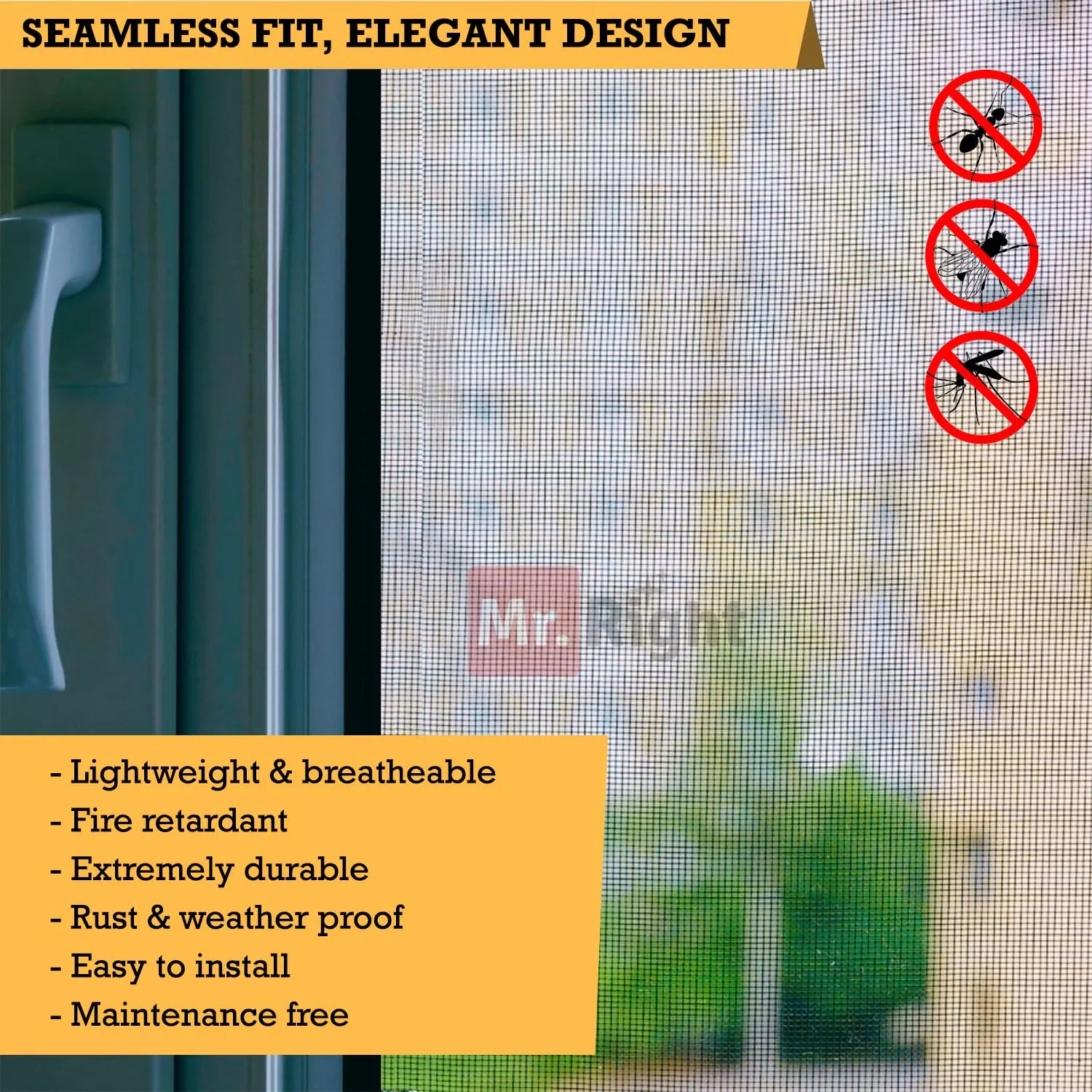 Mr. Right Mosquito Net for Window (4X4 Feet) (Grey), Pre-Stitched with Velcro, Stay Safe Inside, Keep Mosquitoes Outside (120x120CM)