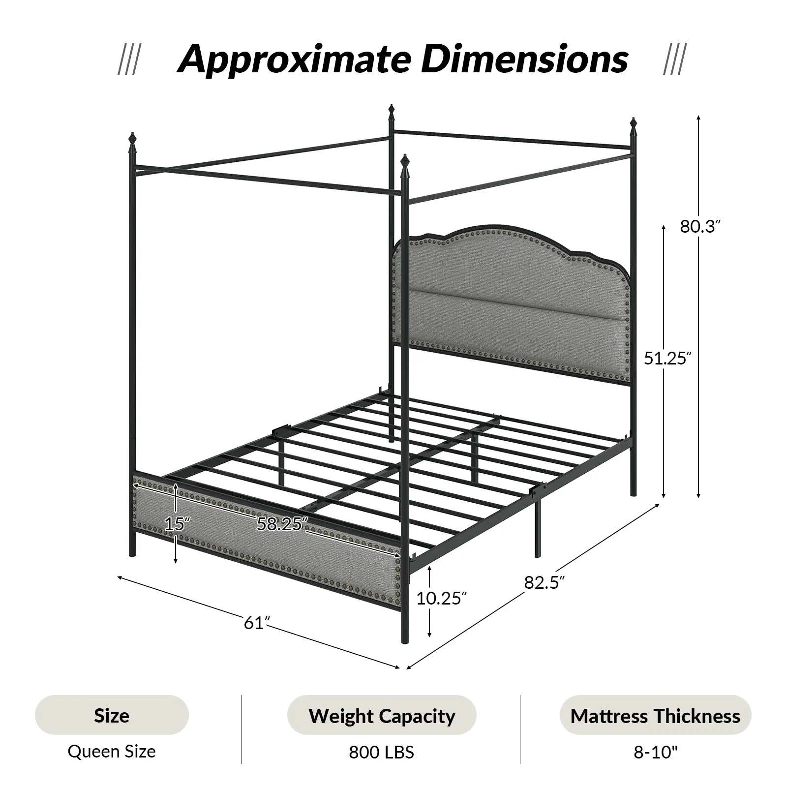 Natalia 61" Queen Size Bed with Mosquito Net