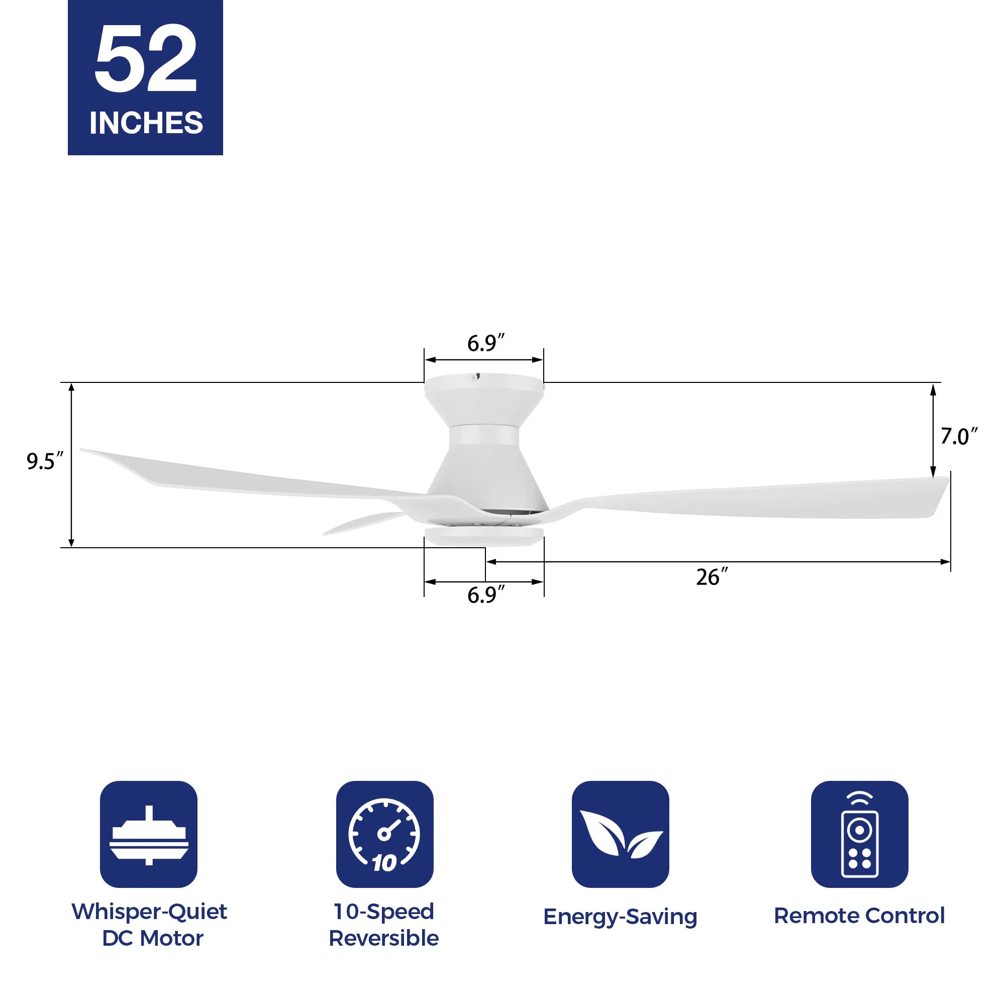 Ogden Low Profile Moern Ceiling Fan with Remote 52 inch(NO LED)