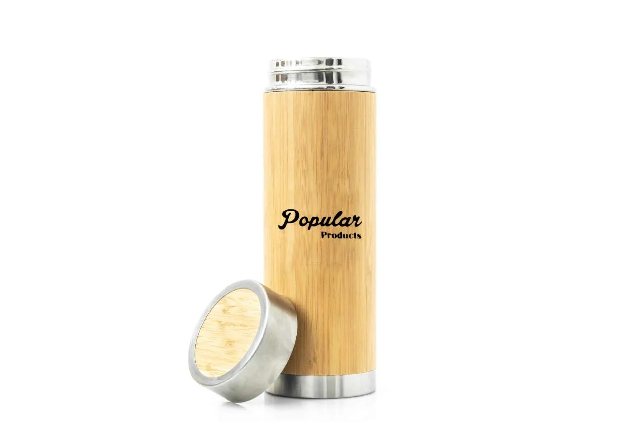 POLAR Popular Bamboo Stainless Steel Flask/Thermos/Water Bottle {Double Wall Vacuum Insulated }Hot & Cold (450 ml).