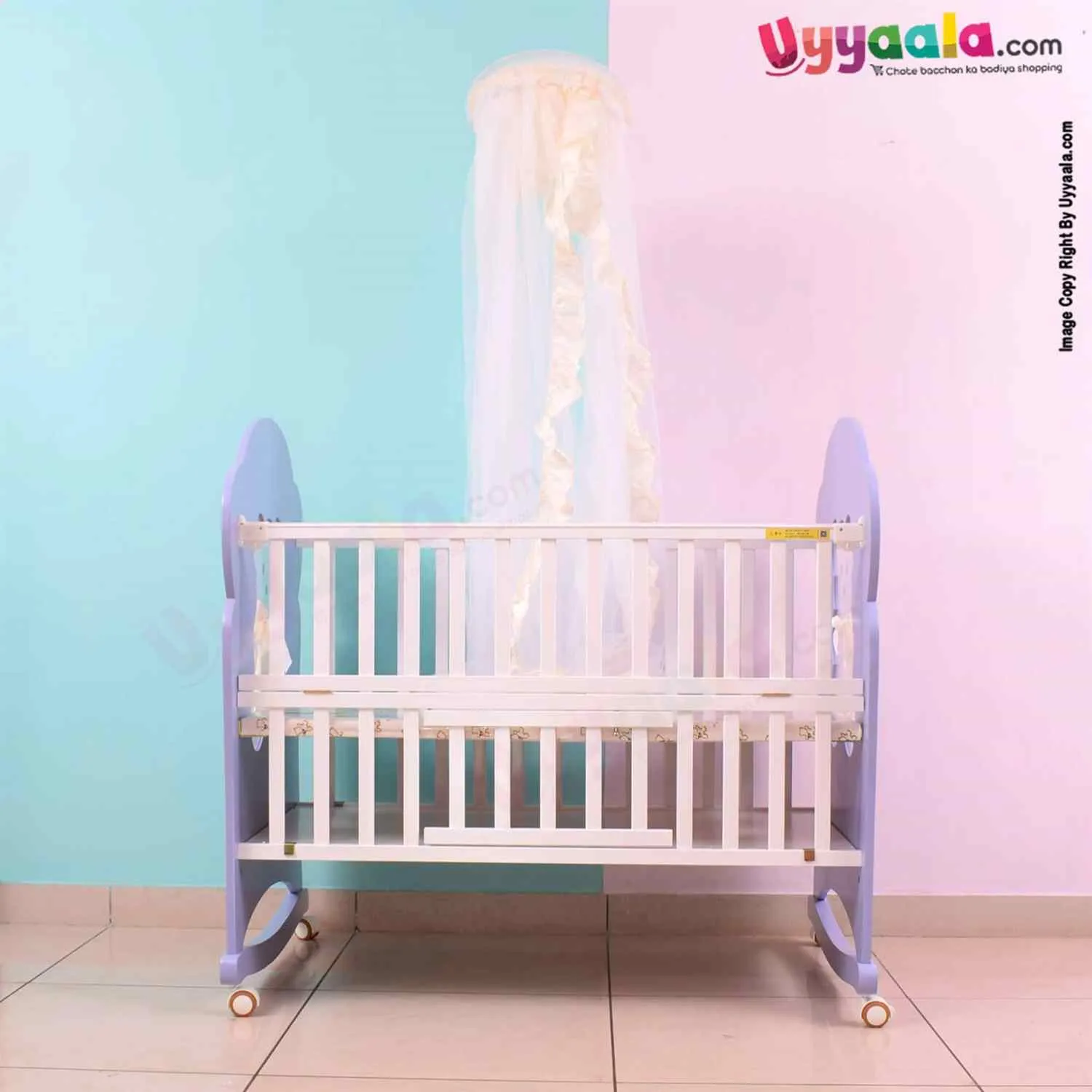 Premium Baby Cradle Cot & Rocker with Canopy Mosquito Net 0 m Age, Purple-White