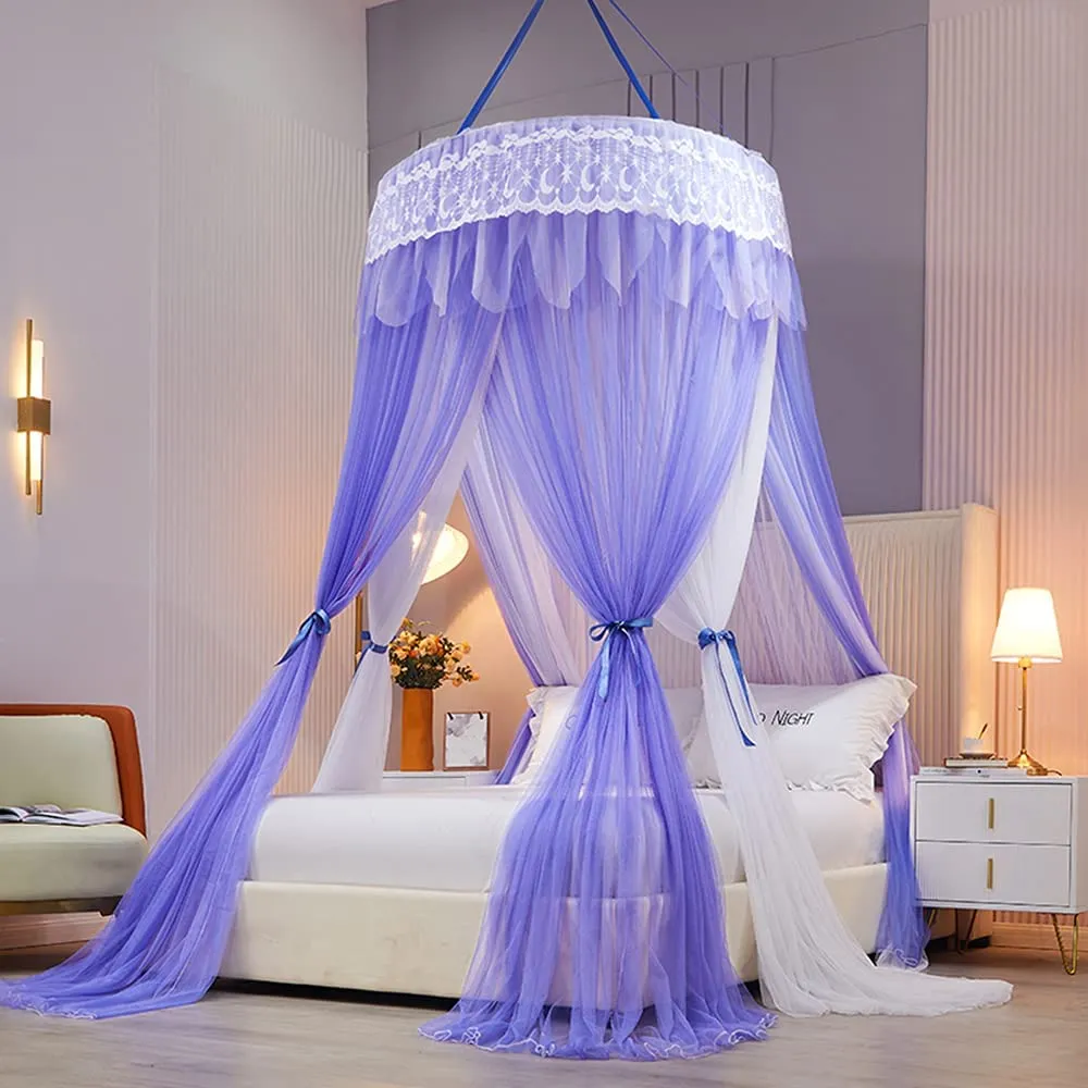 Princess Elegant Lace Round Sheer Mesh Bed Curtains