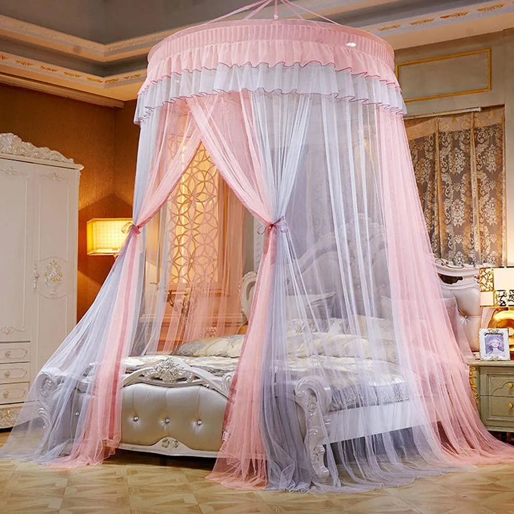 Princess Elegant Lace Round Sheer Mesh Bed Curtains