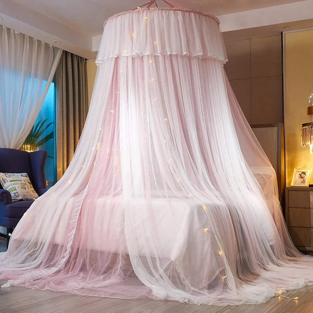 Princess Elegant Lace Round Sheer Mesh Bed Curtains