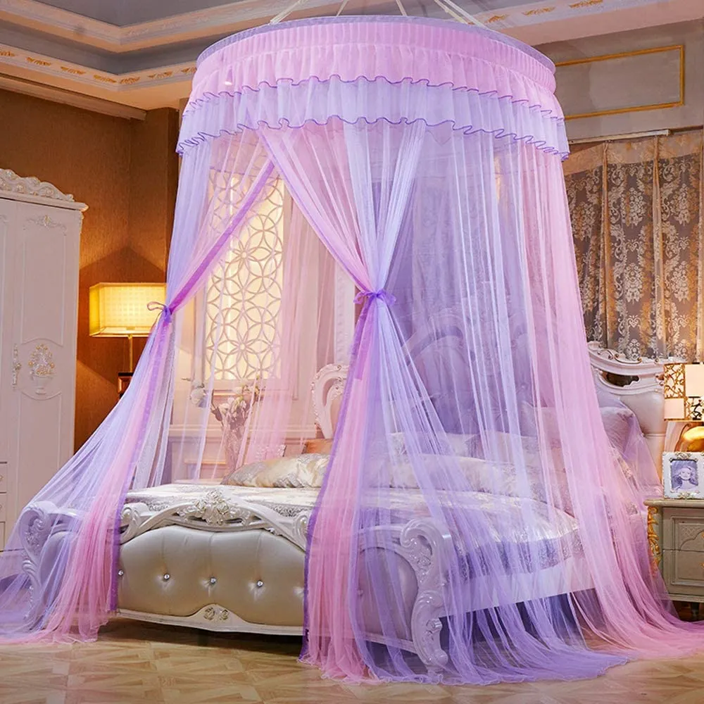 Princess Elegant Lace Round Sheer Mesh Bed Curtains