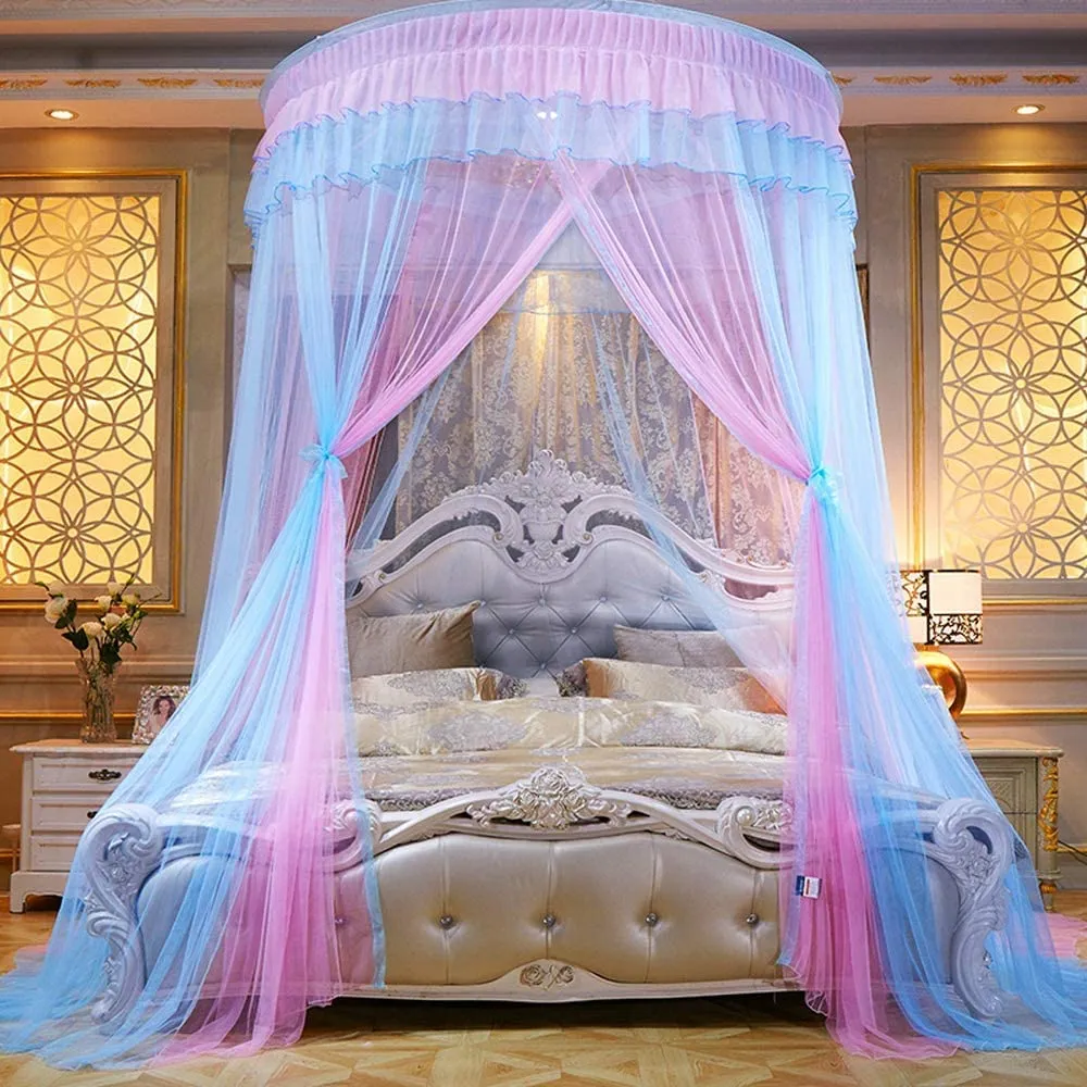 Princess Elegant Lace Round Sheer Mesh Bed Curtains