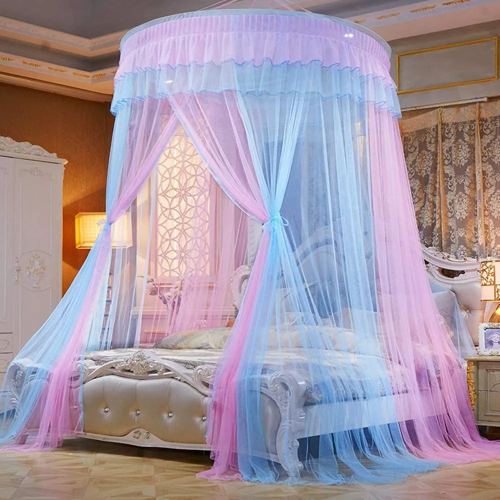 Princess Elegant Lace Round Sheer Mesh Bed Curtains