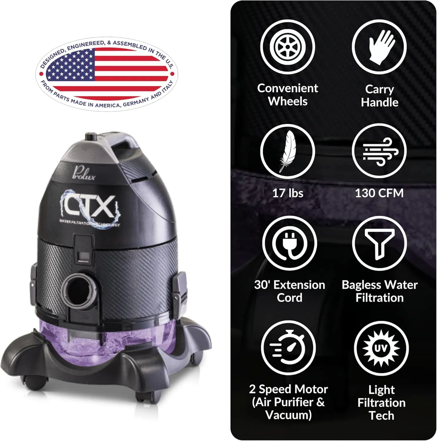 Prolux CTX PET Water Filtration Bagless Canister Vacuum Cleaner