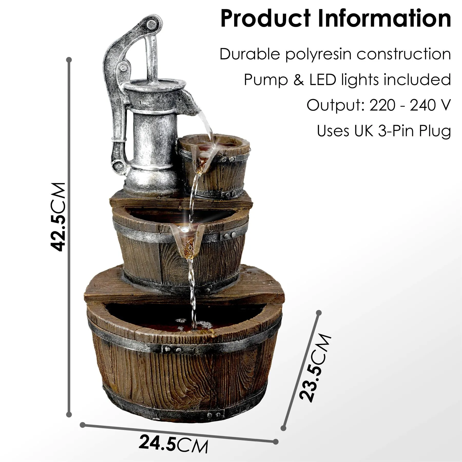 Pump Barrel Water Feature Outdoor With LED