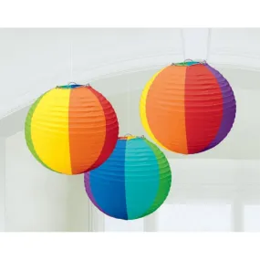 Rainbow Round Paper Lanterns 3pk 24cm