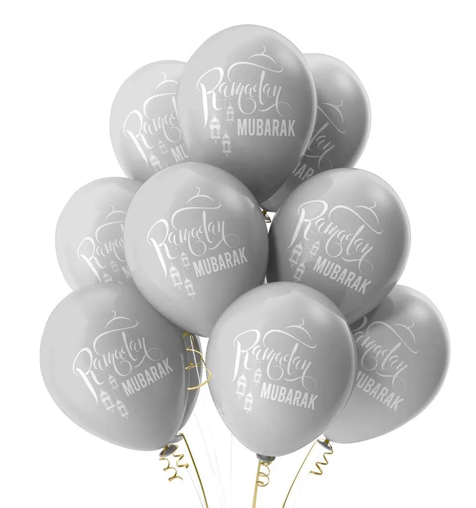 Ramadan Mubarak Balloons - Domes & Lanterns (Silver)