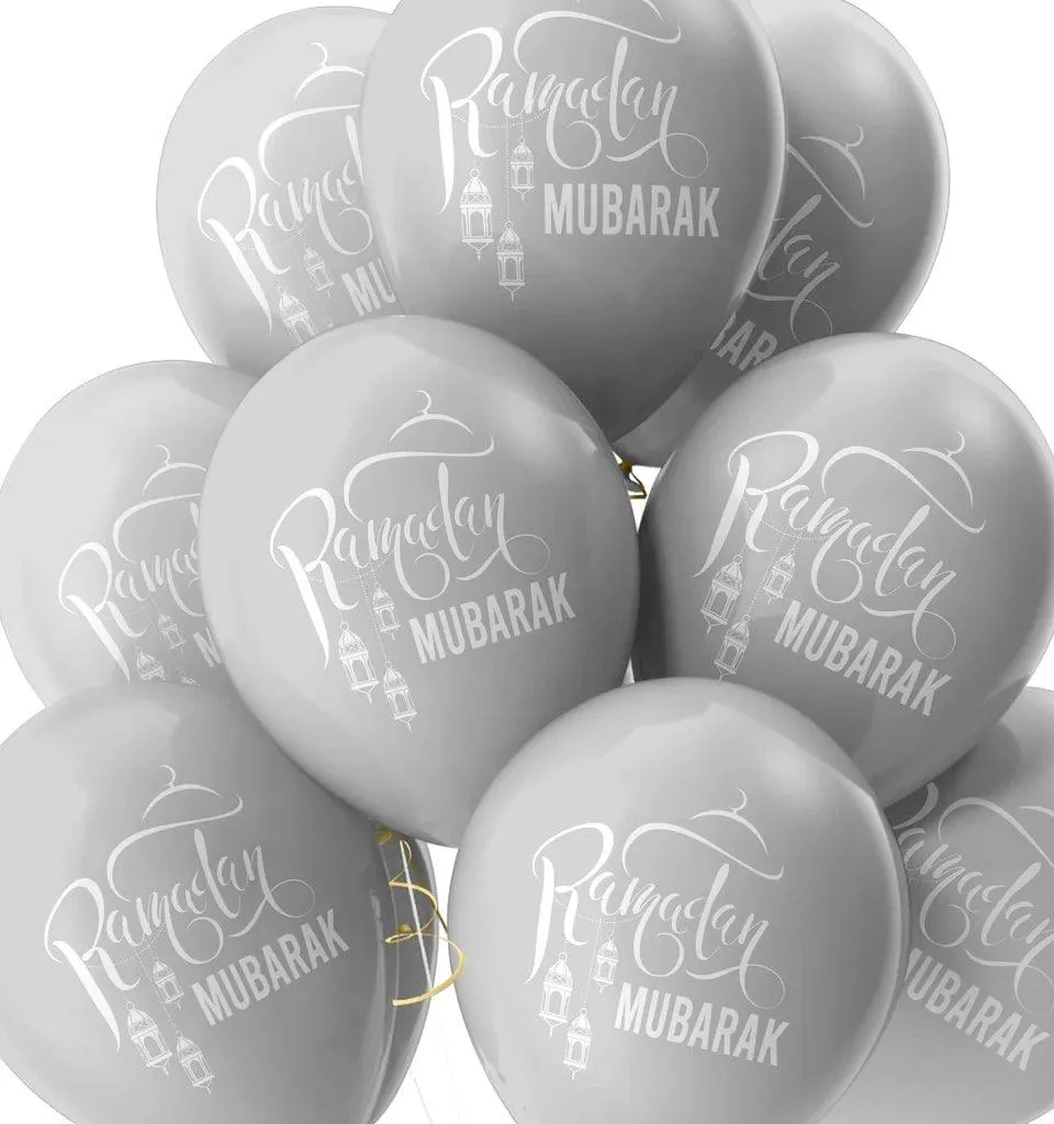 Ramadan Mubarak Balloons - Domes & Lanterns (Silver)