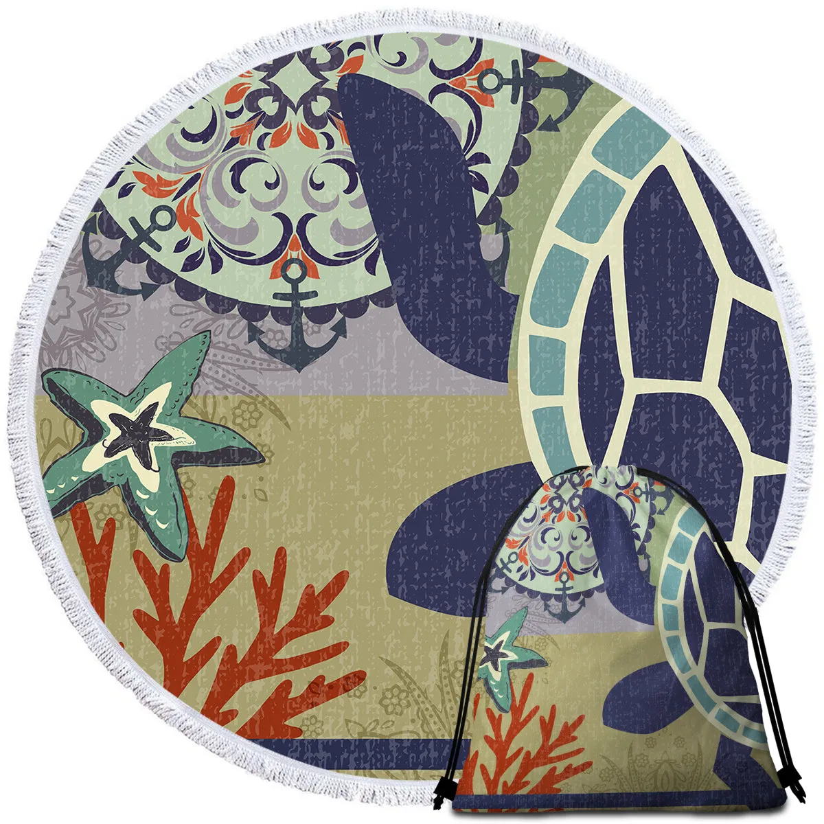 Sea Turtle Passion Round Beach Towel