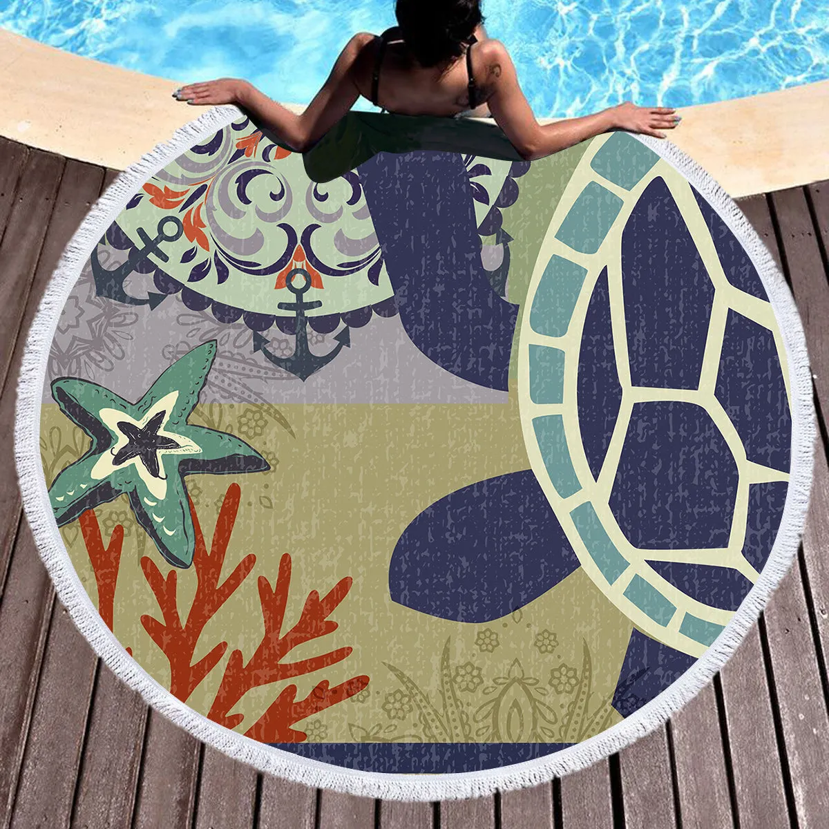 Sea Turtle Passion Round Beach Towel