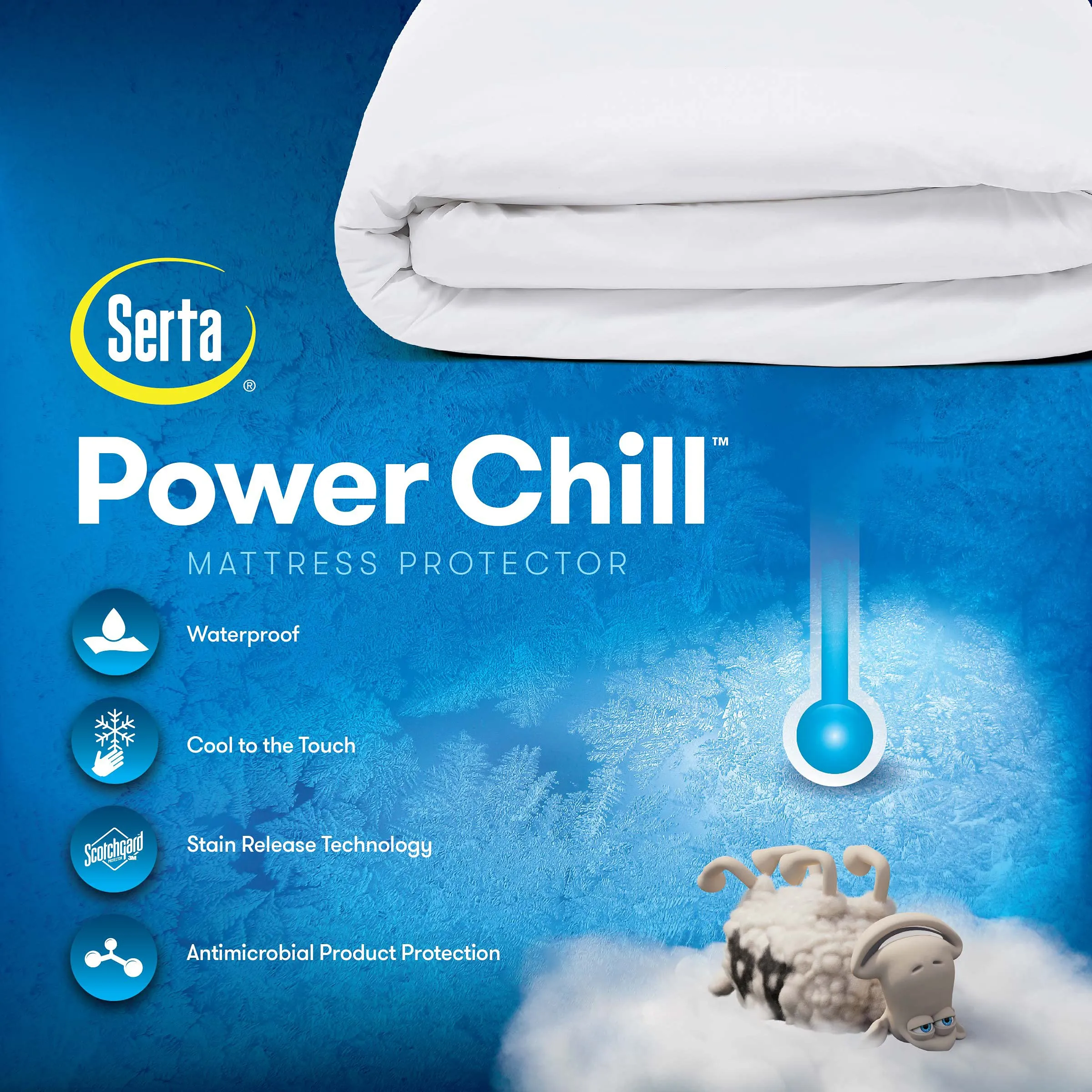 Serta Power Chill Queen Size Waterproof Mattress Cover, Soft and Breathable Cooling Mattress Protector, 15" Elastic Deep Pocket for Secure Fit, White