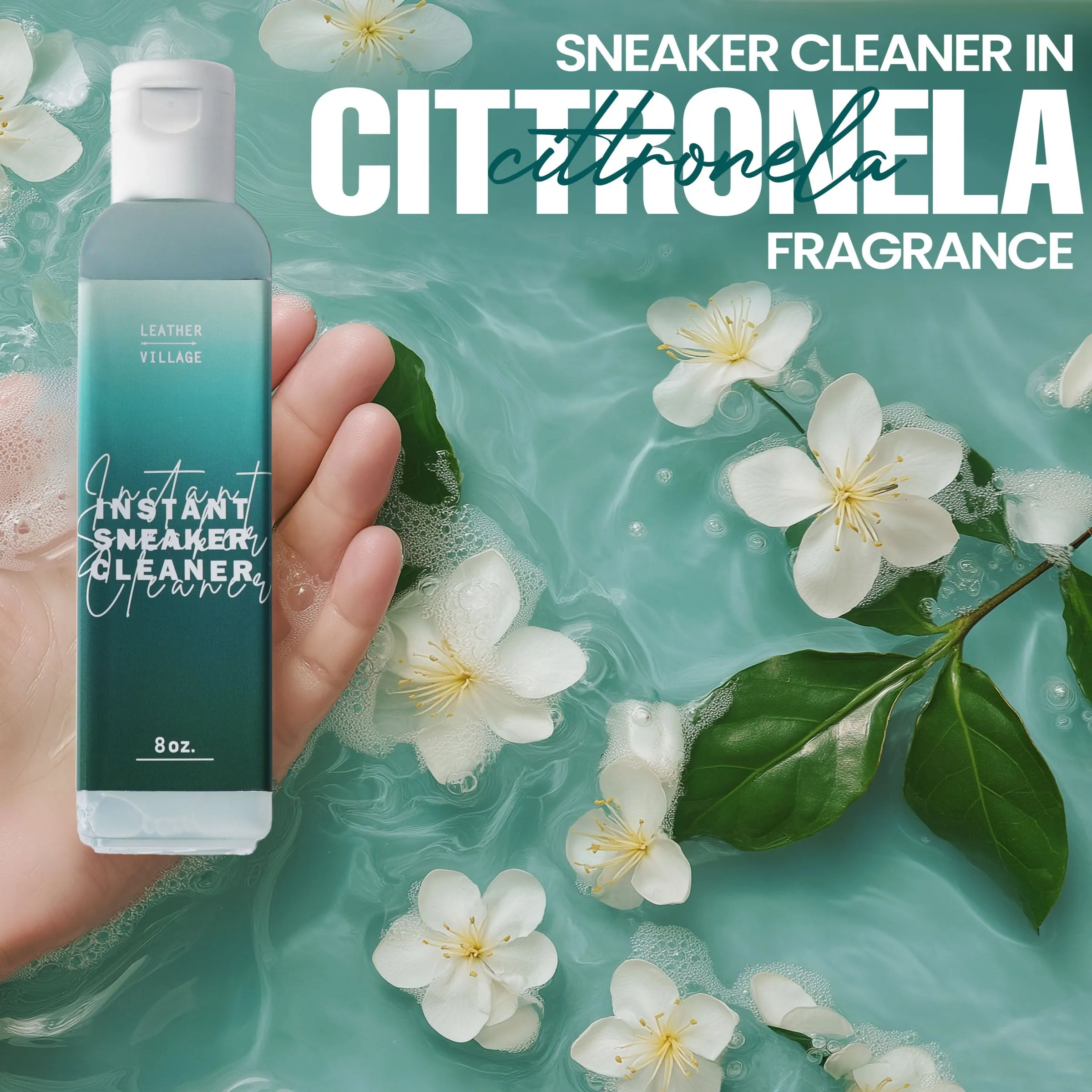 Shoe Cleaner Kit with Bottle and Brush - 8oz & 4oz Available in Lavender, Rose, Jasmine & Cittronela Fragrance | All-Natural, Chemical-Free Formula | Safe for Nubuck, Canvas, Suede, and Mesh Shoes