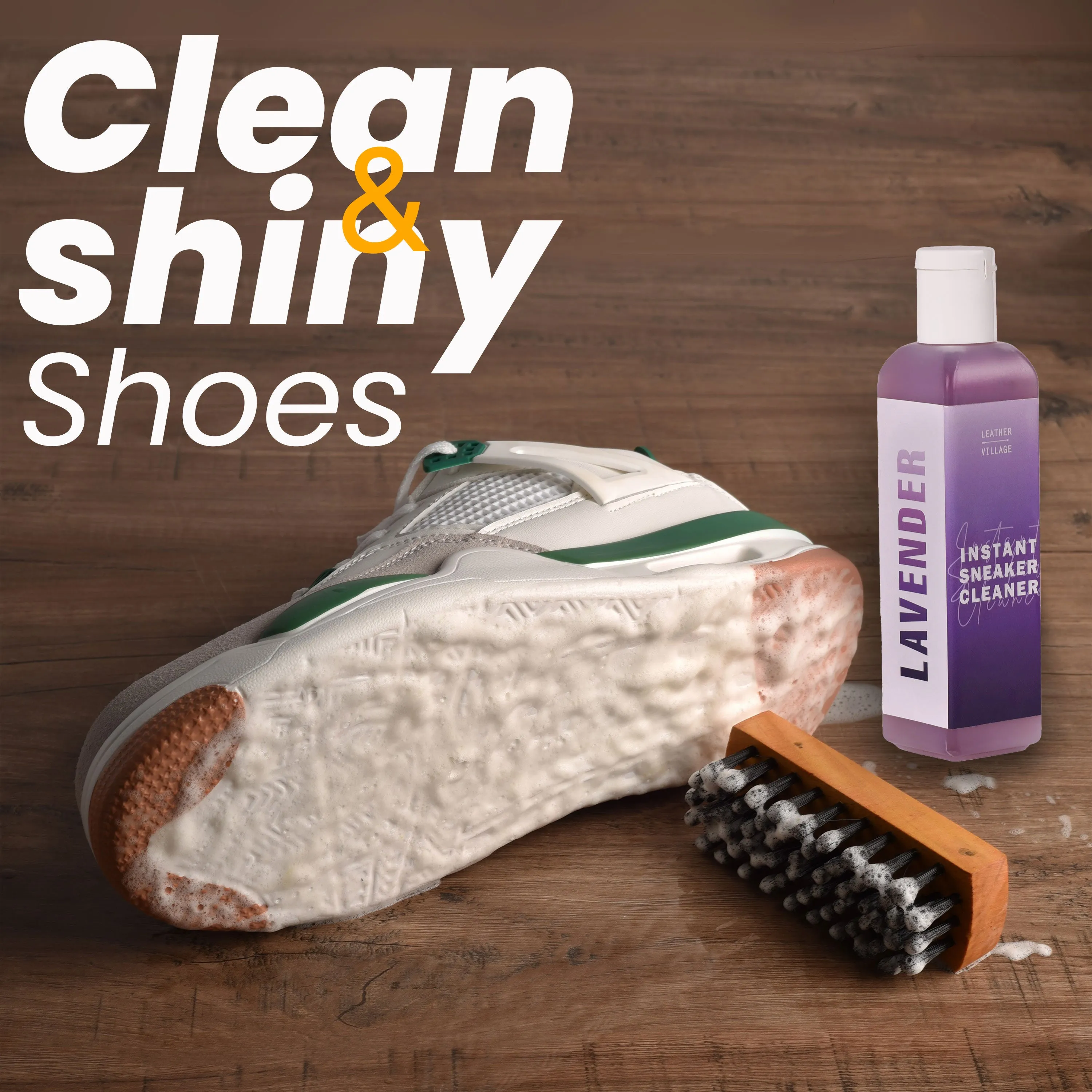 Shoe Cleaner Kit with Bottle and Brush - 8oz & 4oz Available in Lavender, Rose, Jasmine & Cittronela Fragrance | All-Natural, Chemical-Free Formula | Safe for Nubuck, Canvas, Suede, and Mesh Shoes