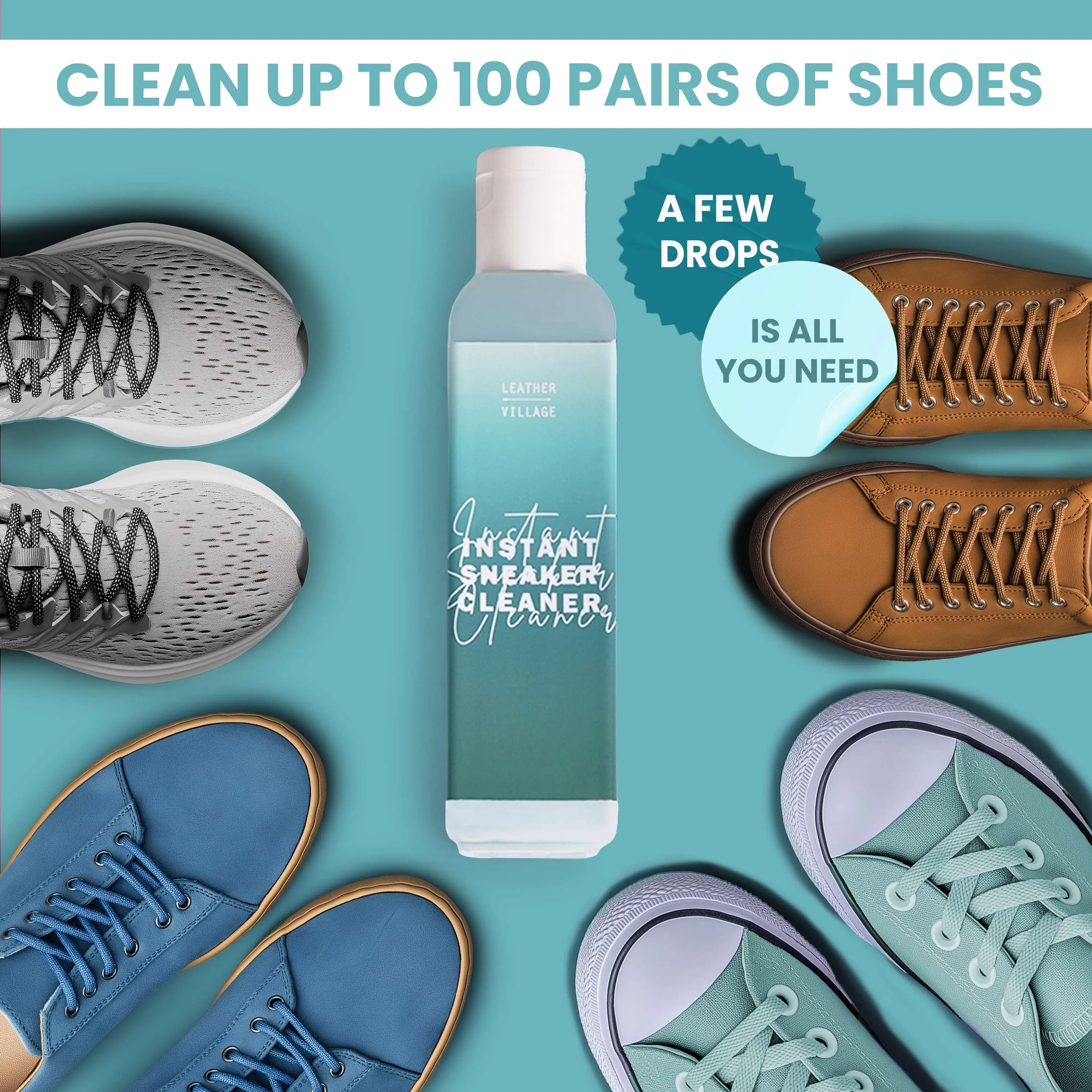 Shoe Cleaner Kit with Bottle and Brush - 8oz & 4oz Available in Lavender, Rose, Jasmine & Cittronela Fragrance | All-Natural, Chemical-Free Formula | Safe for Nubuck, Canvas, Suede, and Mesh Shoes