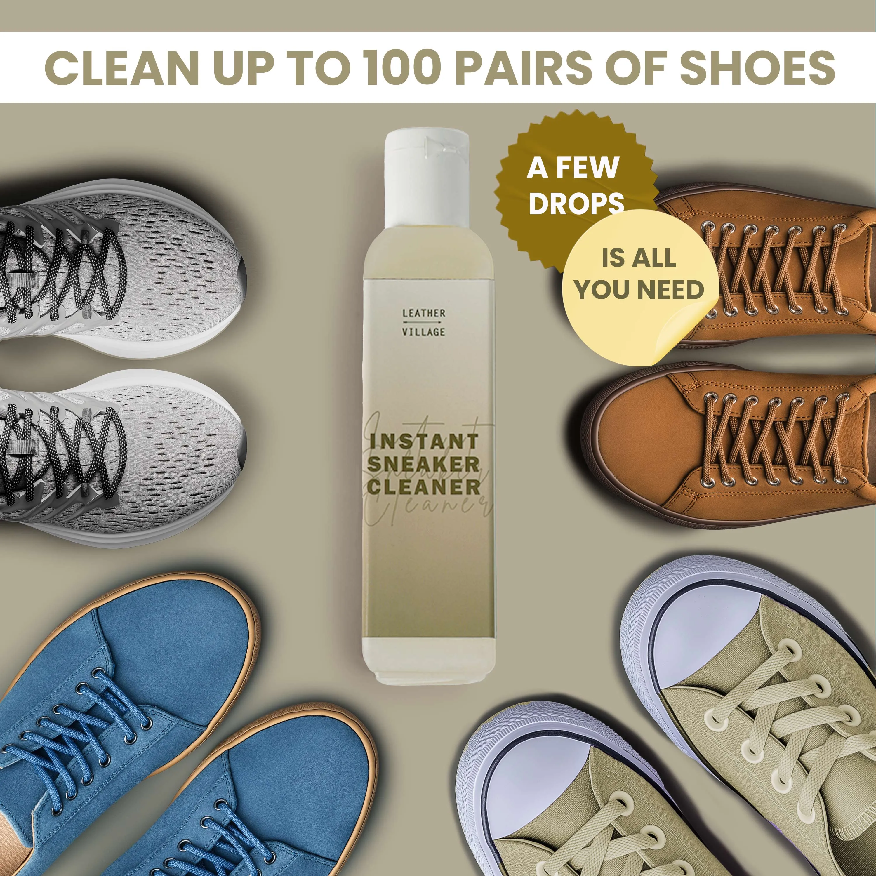 Shoe Cleaner Kit with Bottle and Brush - 8oz & 4oz Available in Lavender, Rose, Jasmine & Cittronela Fragrance | All-Natural, Chemical-Free Formula | Safe for Nubuck, Canvas, Suede, and Mesh Shoes