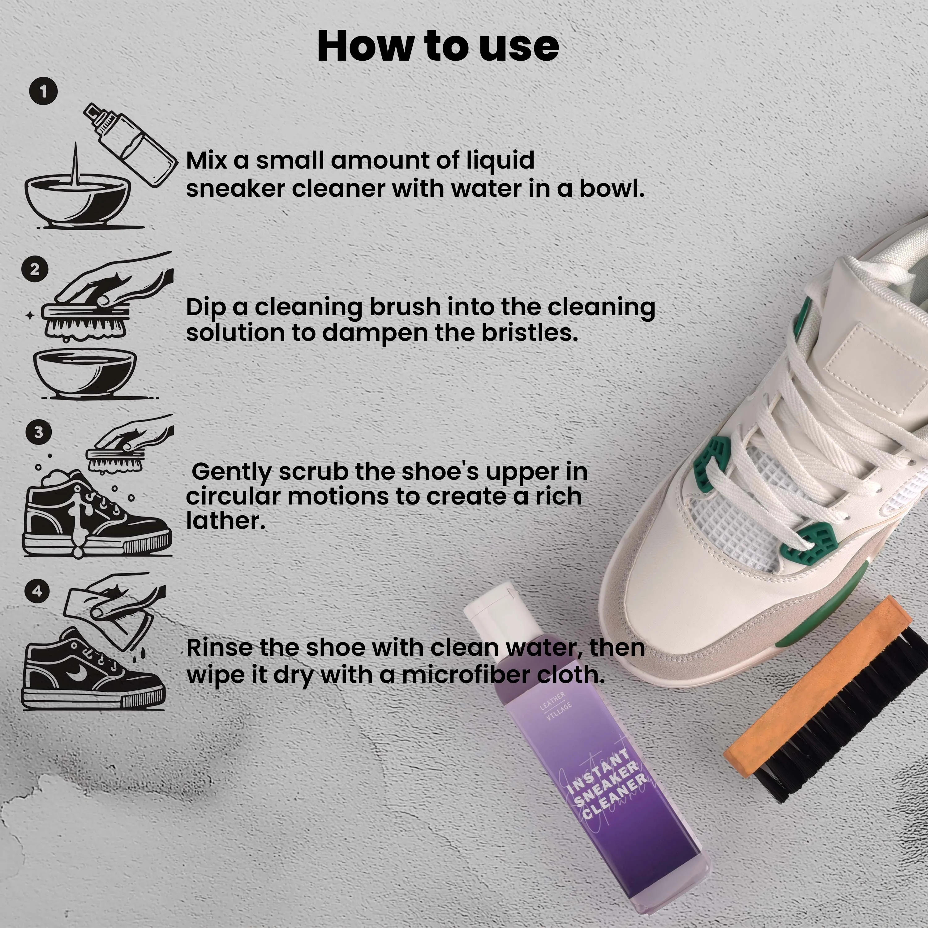 Shoe Cleaner Kit with Bottle and Brush - 8oz & 4oz Available in Lavender, Rose, Jasmine & Cittronela Fragrance | All-Natural, Chemical-Free Formula | Safe for Nubuck, Canvas, Suede, and Mesh Shoes