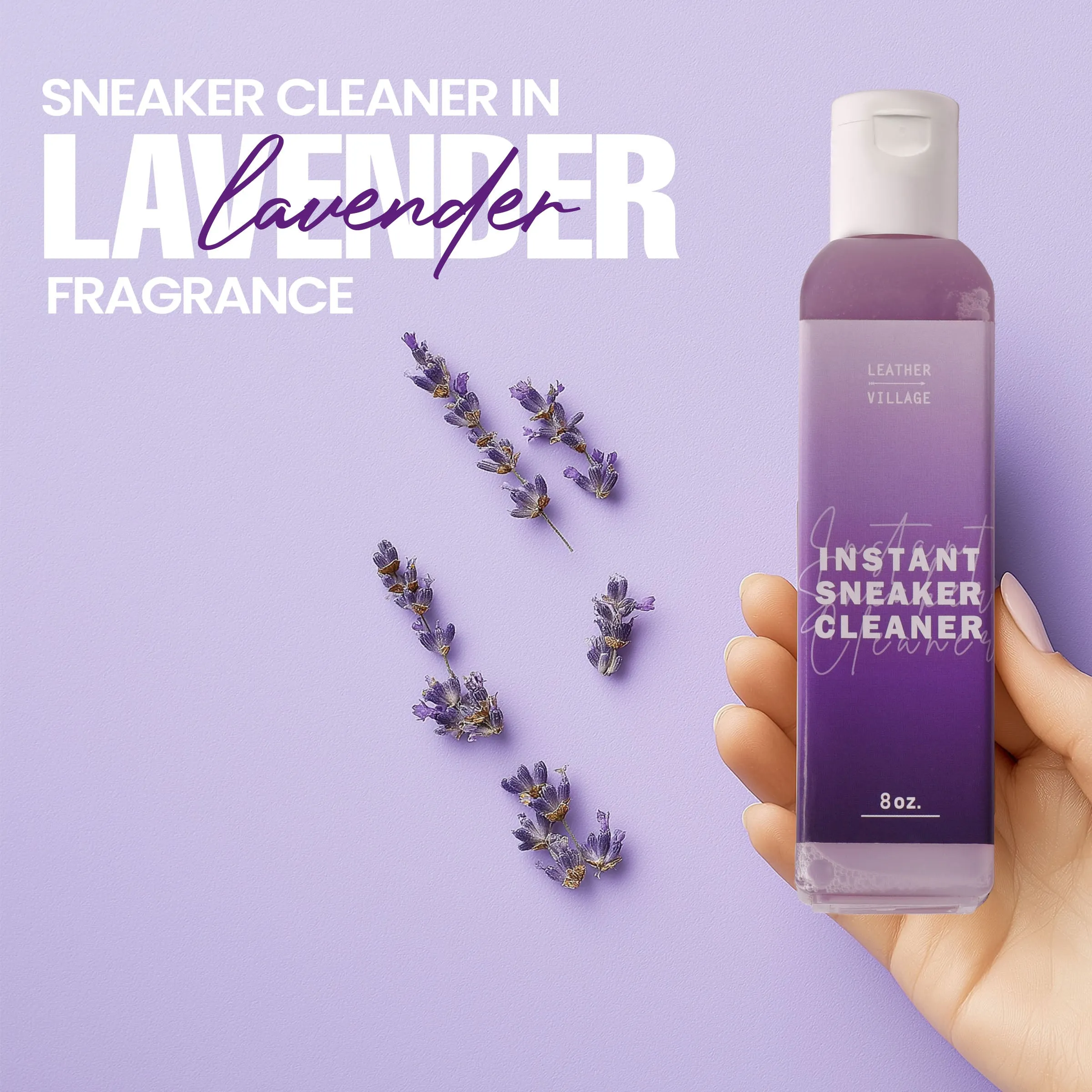 Shoe Cleaner Kit with Bottle and Brush - 8oz & 4oz Available in Lavender, Rose, Jasmine & Cittronela Fragrance | All-Natural, Chemical-Free Formula | Safe for Nubuck, Canvas, Suede, and Mesh Shoes