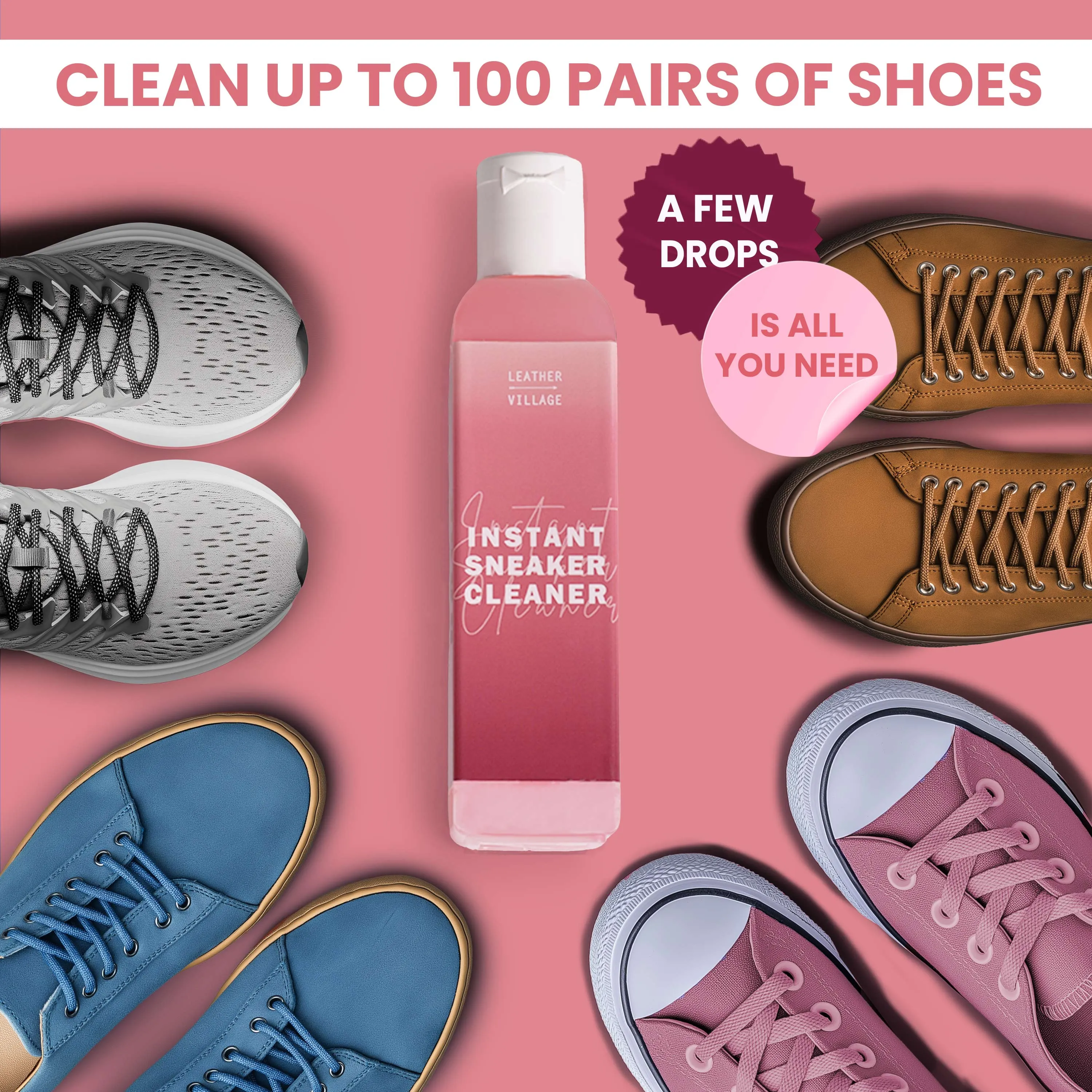 Shoe Cleaner Kit with Bottle and Brush - 8oz & 4oz Available in Lavender, Rose, Jasmine & Cittronela Fragrance | All-Natural, Chemical-Free Formula | Safe for Nubuck, Canvas, Suede, and Mesh Shoes