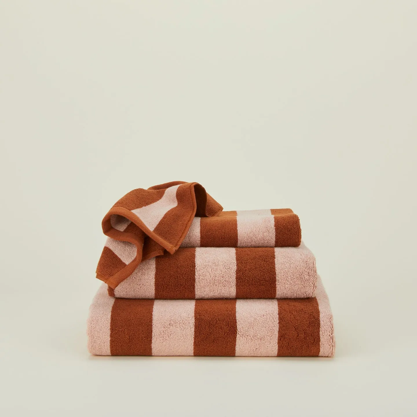 Simple Striped Terry Towel - Blush/Terracotta